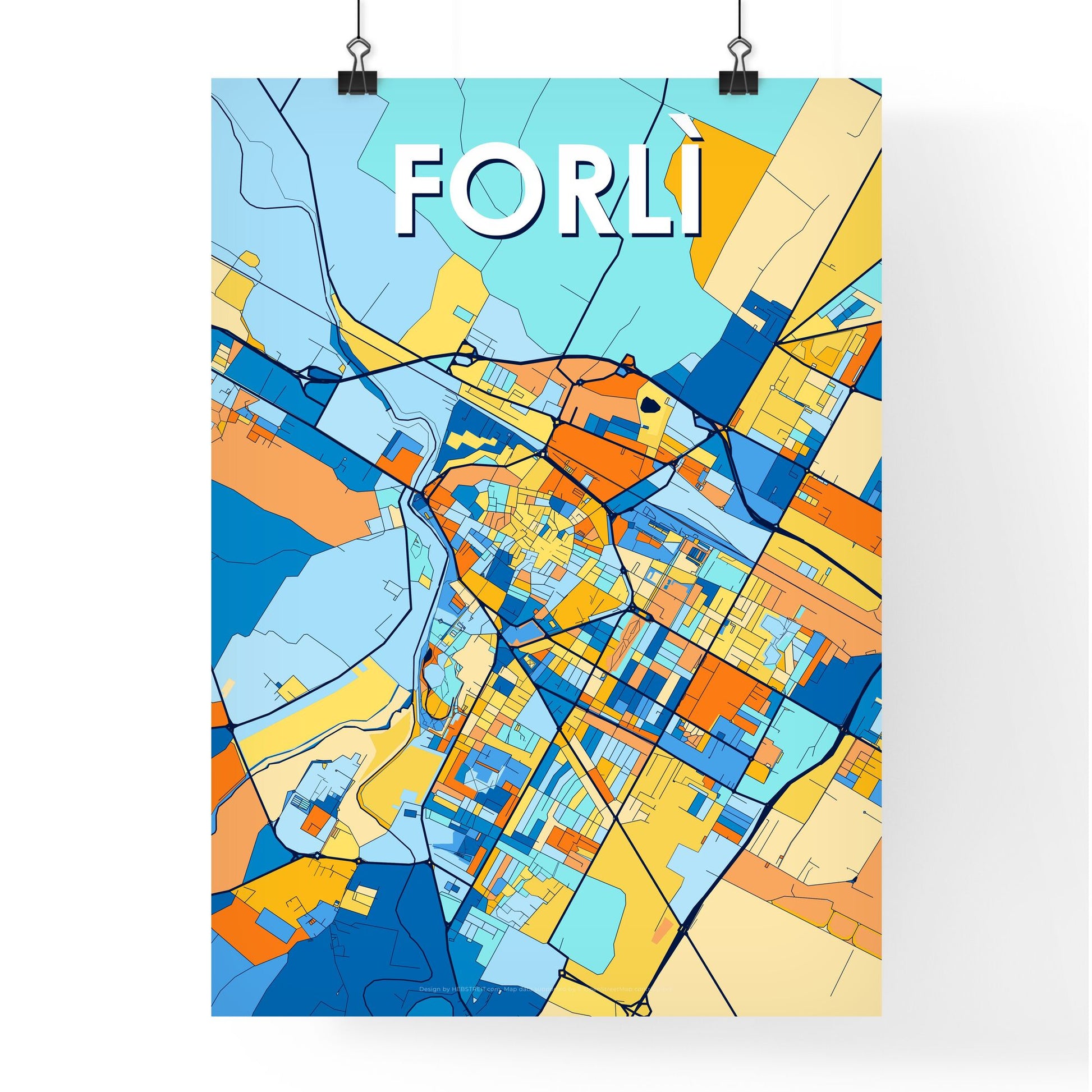 FORLÌ ITALY Vibrant Colorful Art Map Poster Blue Orange