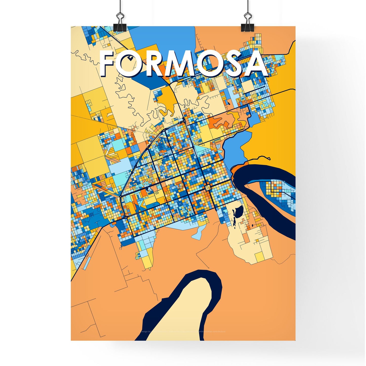 FORMOSA ARGENTINA Vibrant Colorful Art Map Poster Blue Orange