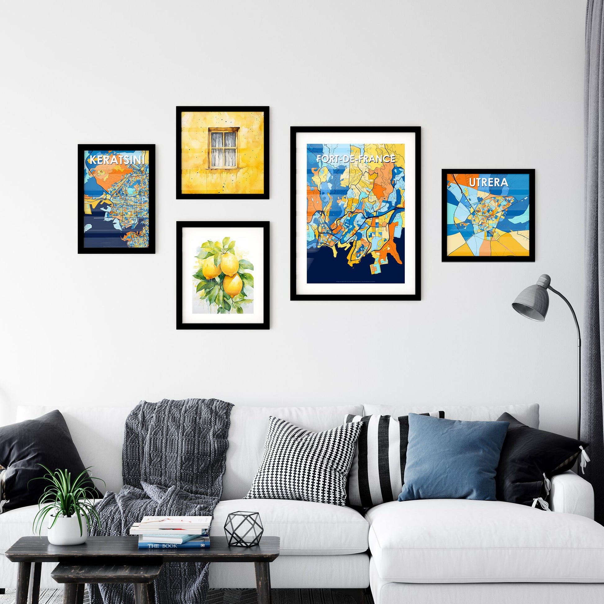 FORT-DE-FRANCE FRANCE Vibrant Colorful Art Map Poster Blue Orange