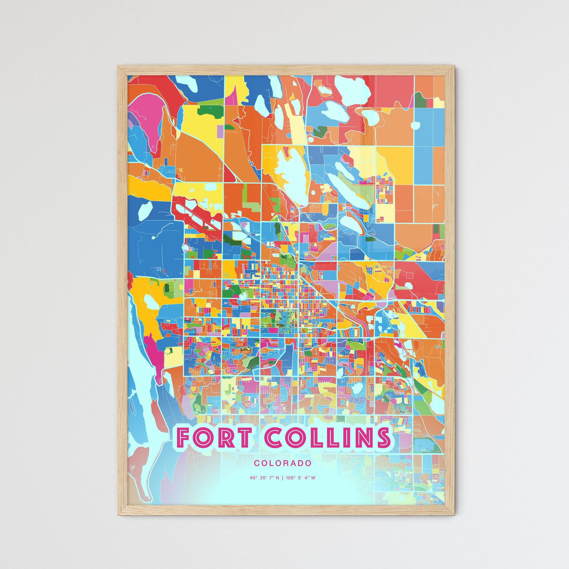 Colorful Fort Collins Colorado Fine Art Map Crazy Colors