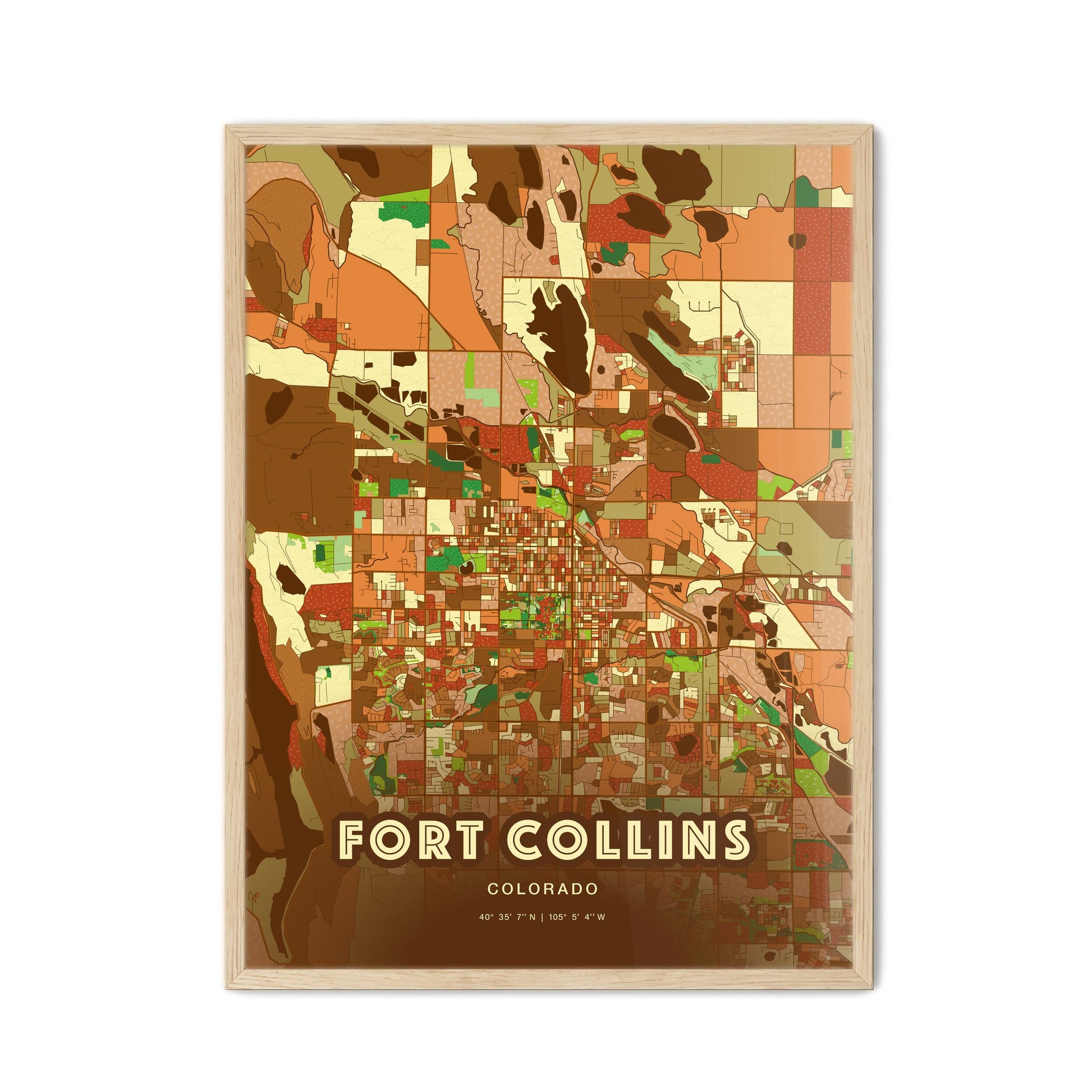 Colorful Fort Collins Colorado Fine Art Map Farmhouse