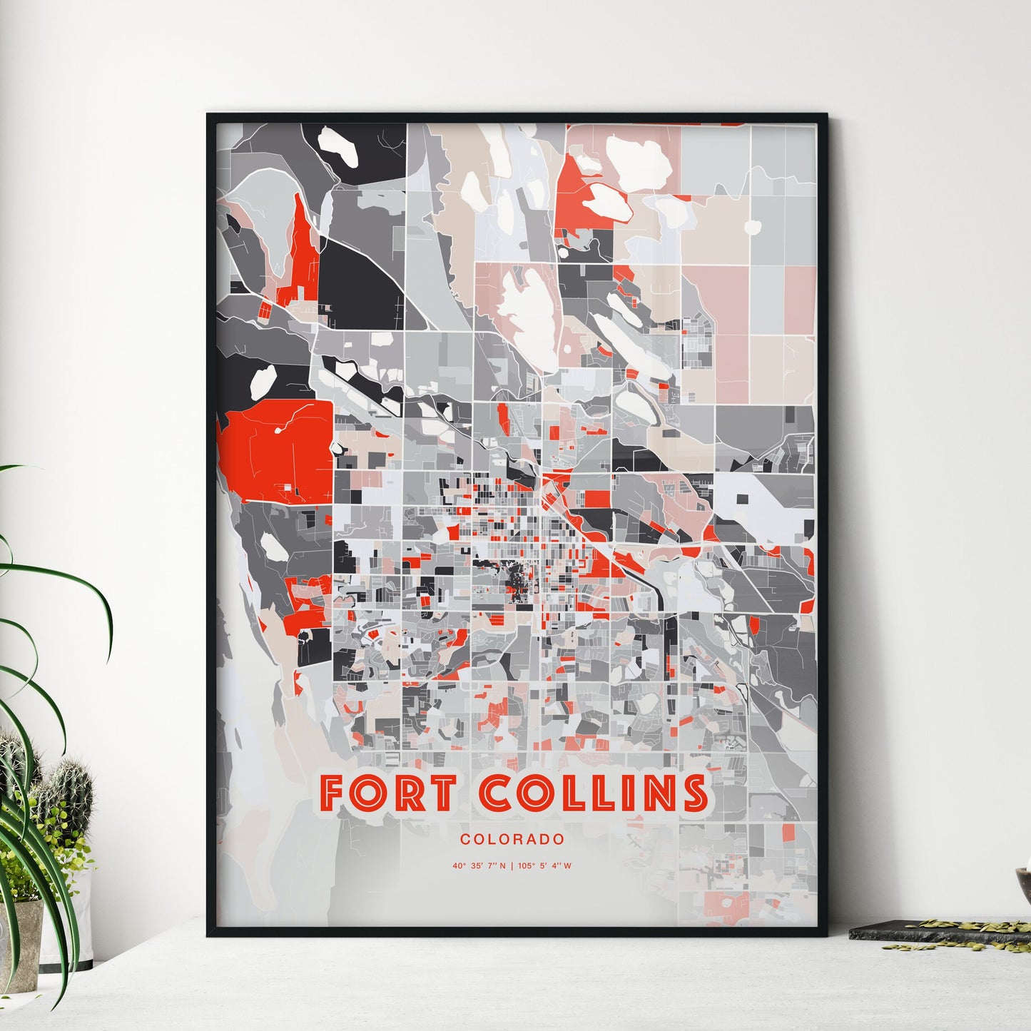 Colorful Fort Collins Colorado Fine Art Map Modern Expressive