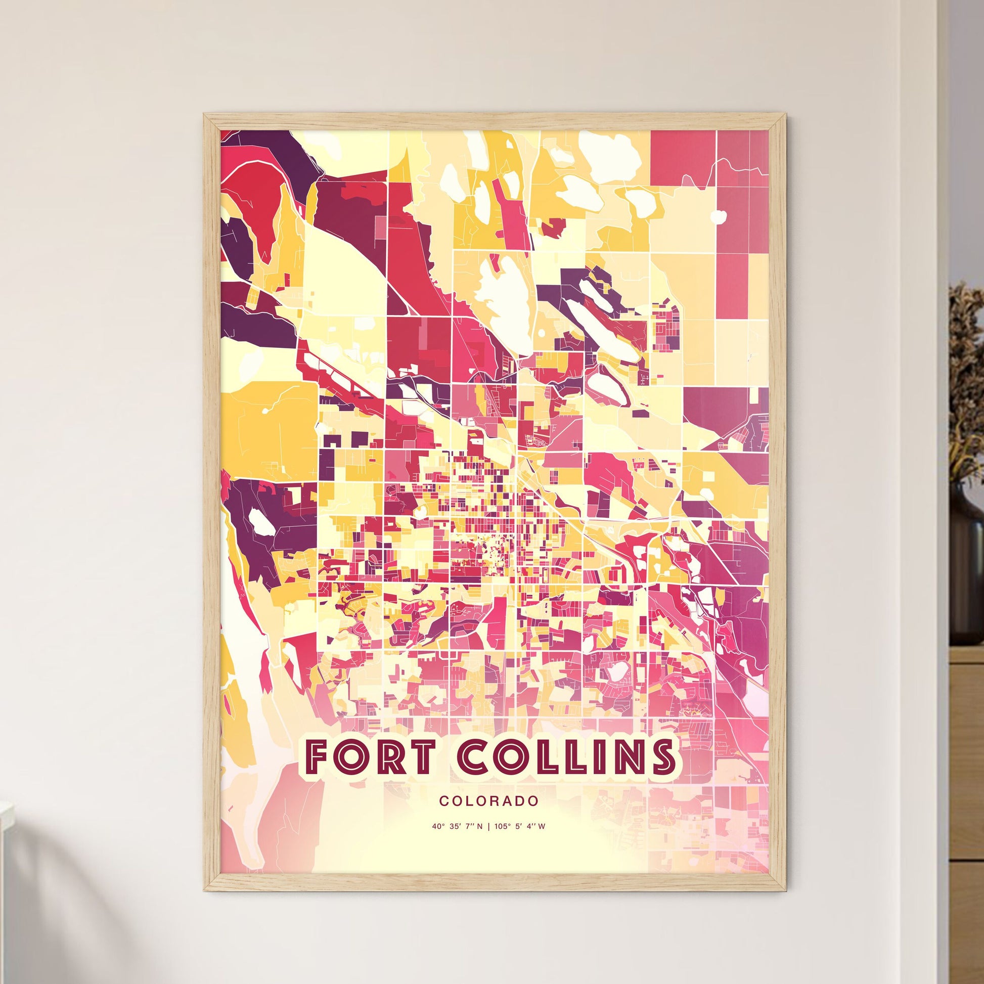Colorful Fort Collins Colorado Fine Art Map Hot Red