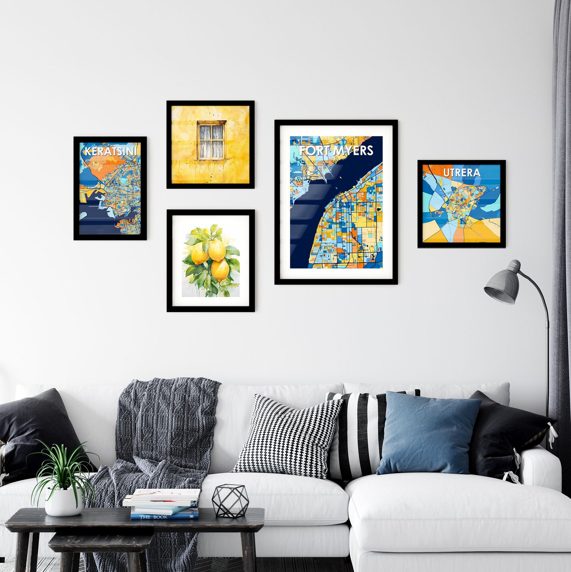 FORT MYERS FLORIDA Vibrant Colorful Art Map Poster Blue Orange