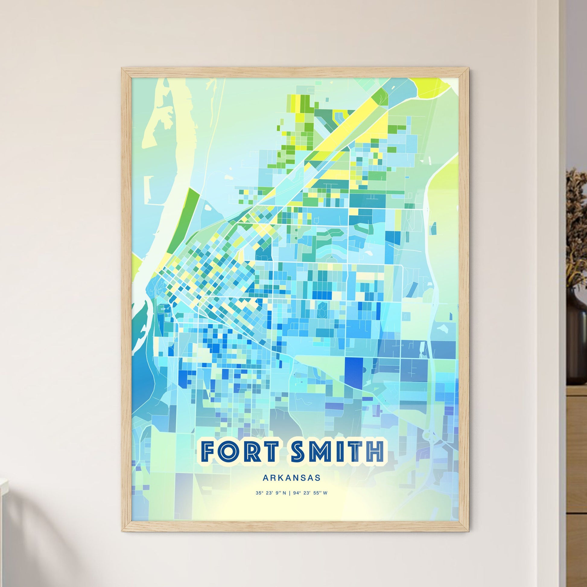 Colorful Fort Smith Arkansas Fine Art Map Cool Blue