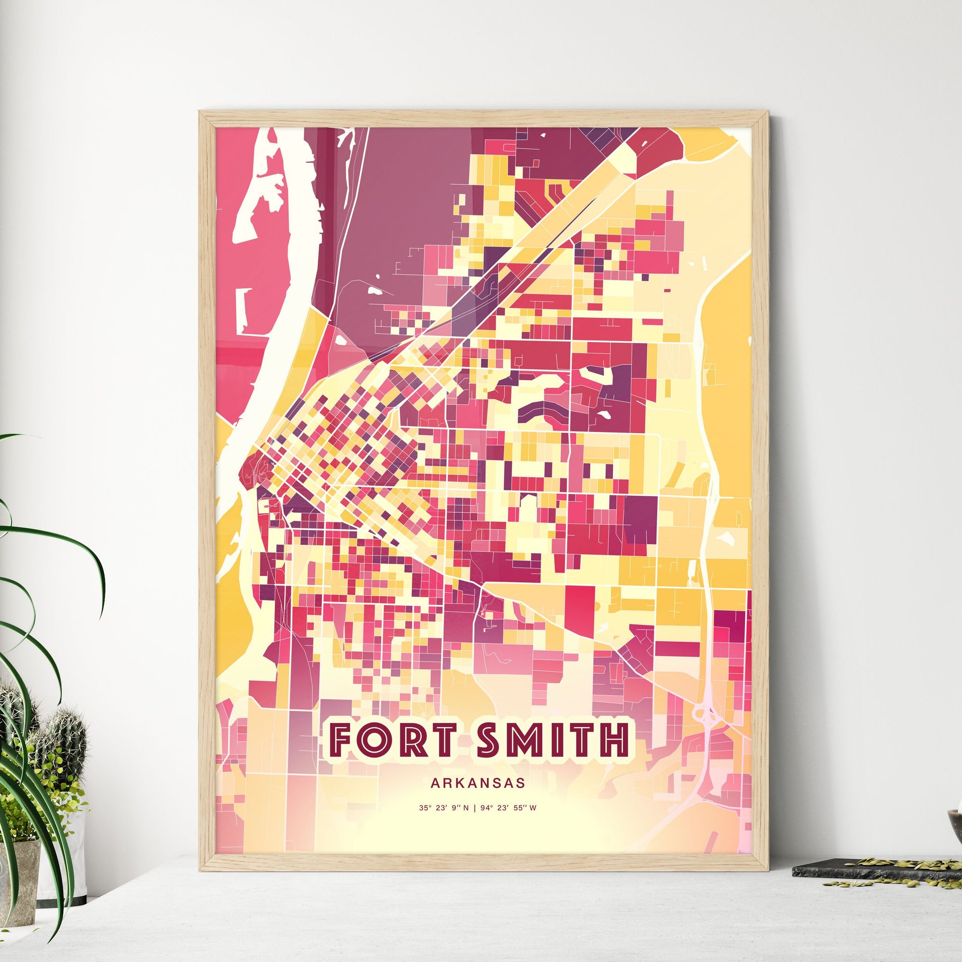 Colorful Fort Smith Arkansas Fine Art Map Hot Red