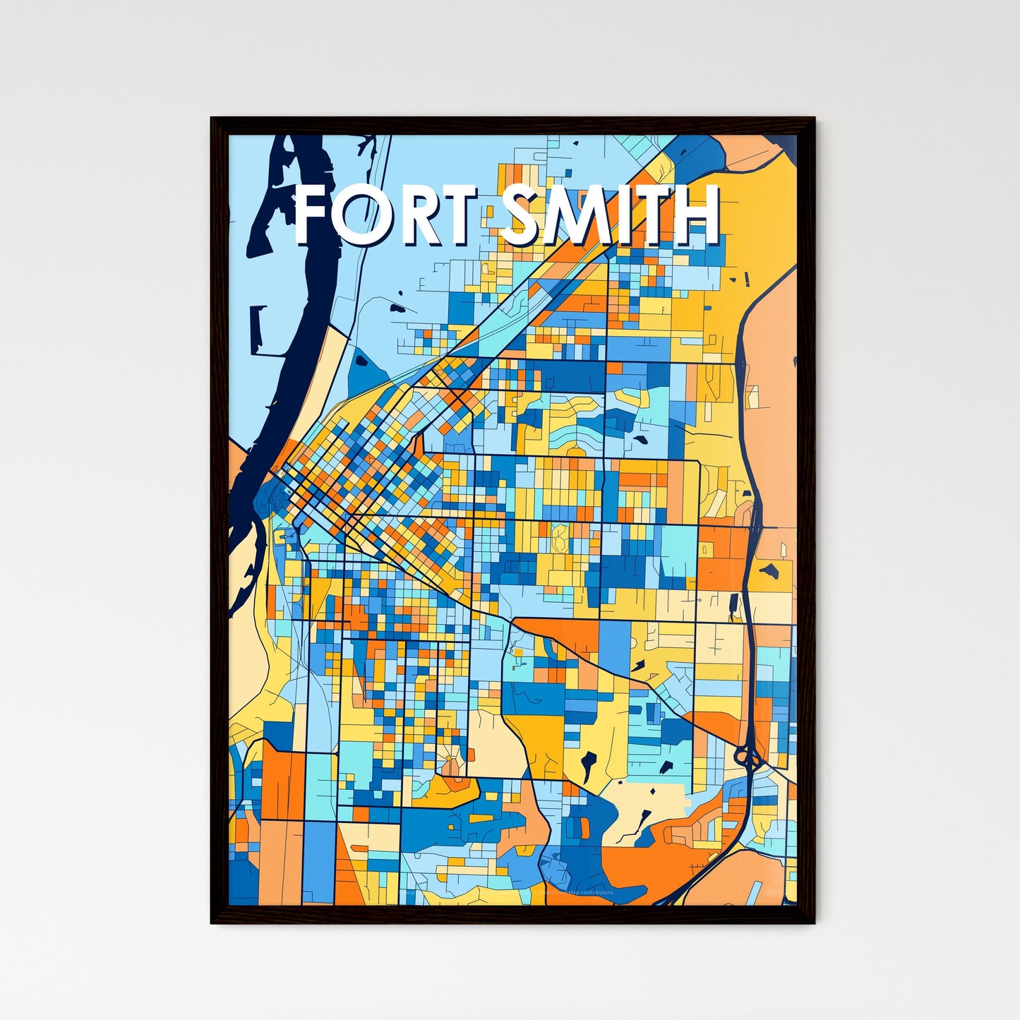 FORT SMITH ARKANSAS Vibrant Colorful Art Map Poster Blue Orange