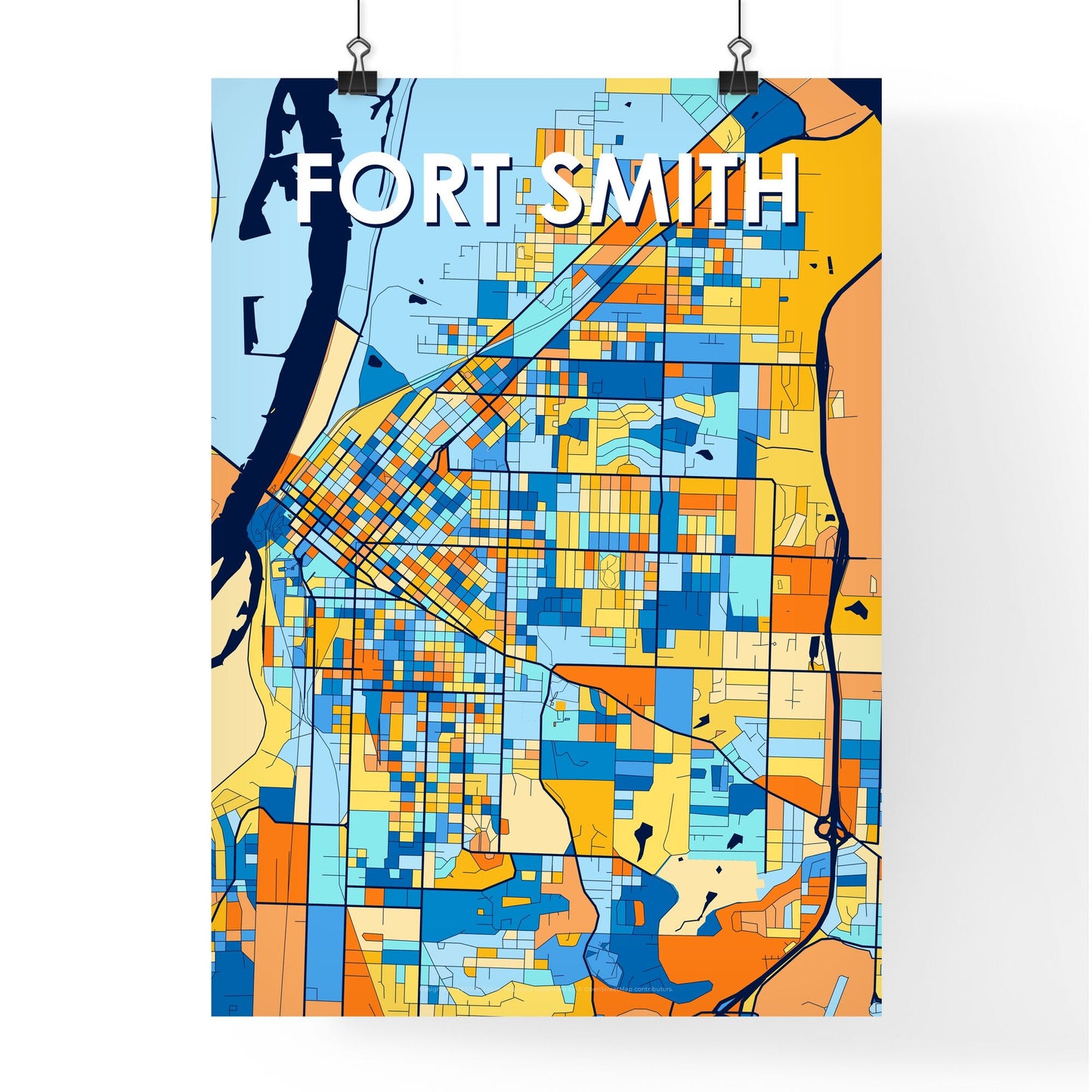 FORT SMITH ARKANSAS Vibrant Colorful Art Map Poster Blue Orange