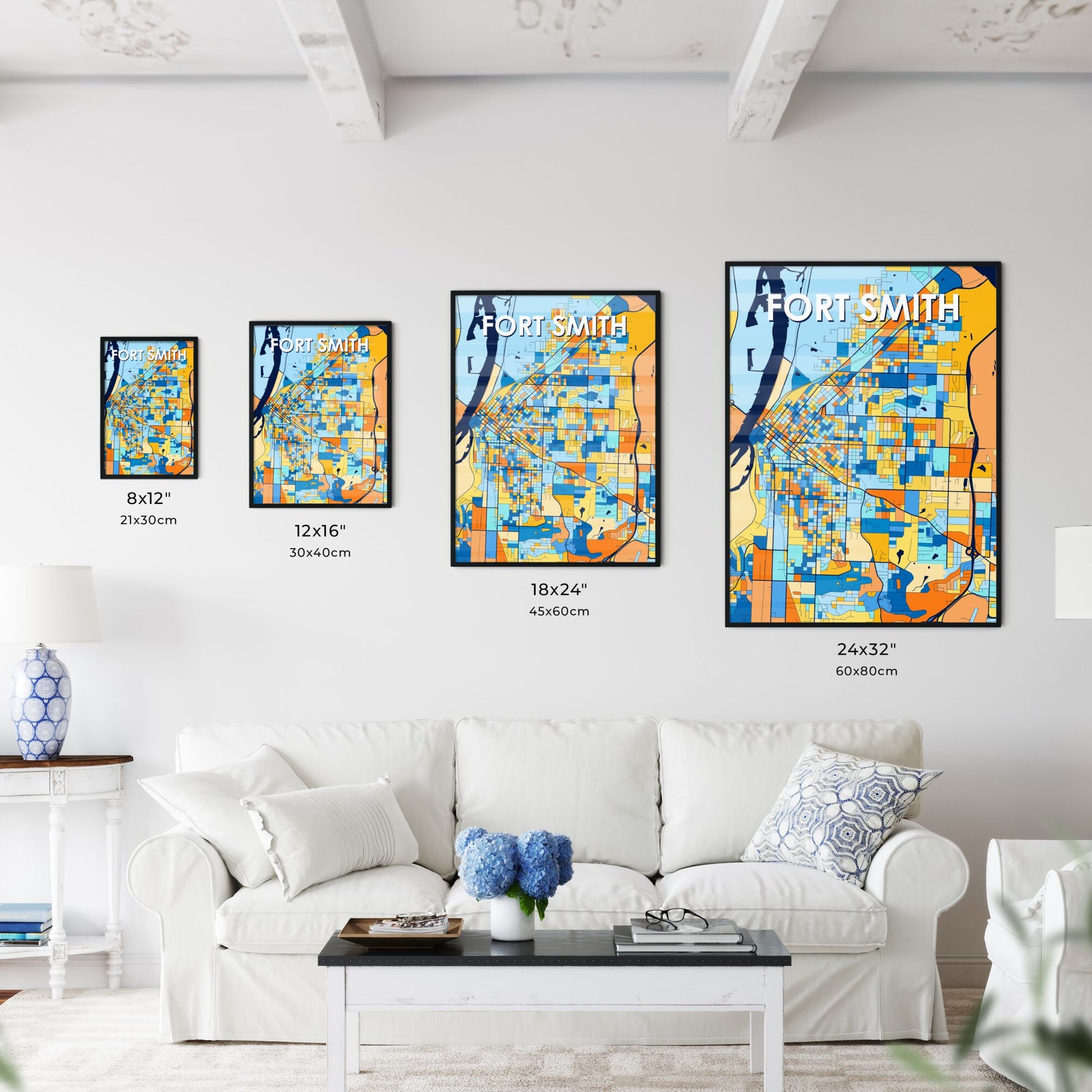 FORT SMITH ARKANSAS Vibrant Colorful Art Map Poster Blue Orange