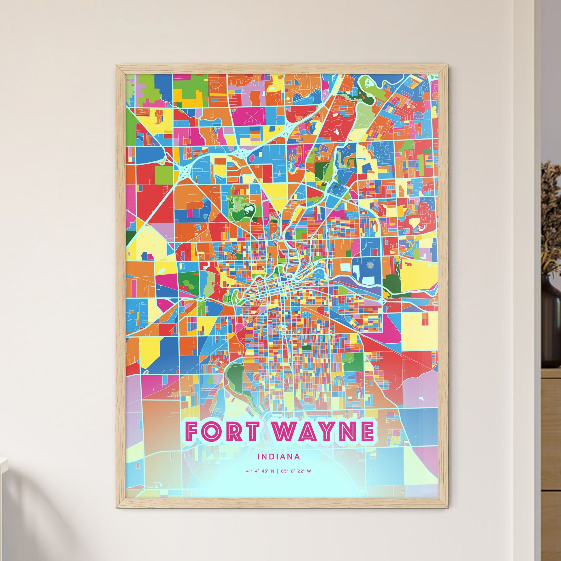 Colorful Fort Wayne Indiana Fine Art Map Crazy Colors