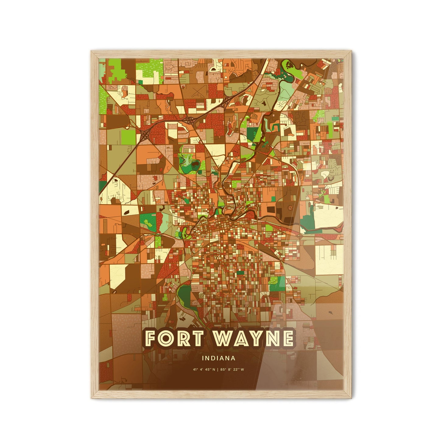 Colorful Fort Wayne Indiana Fine Art Map Farmhouse