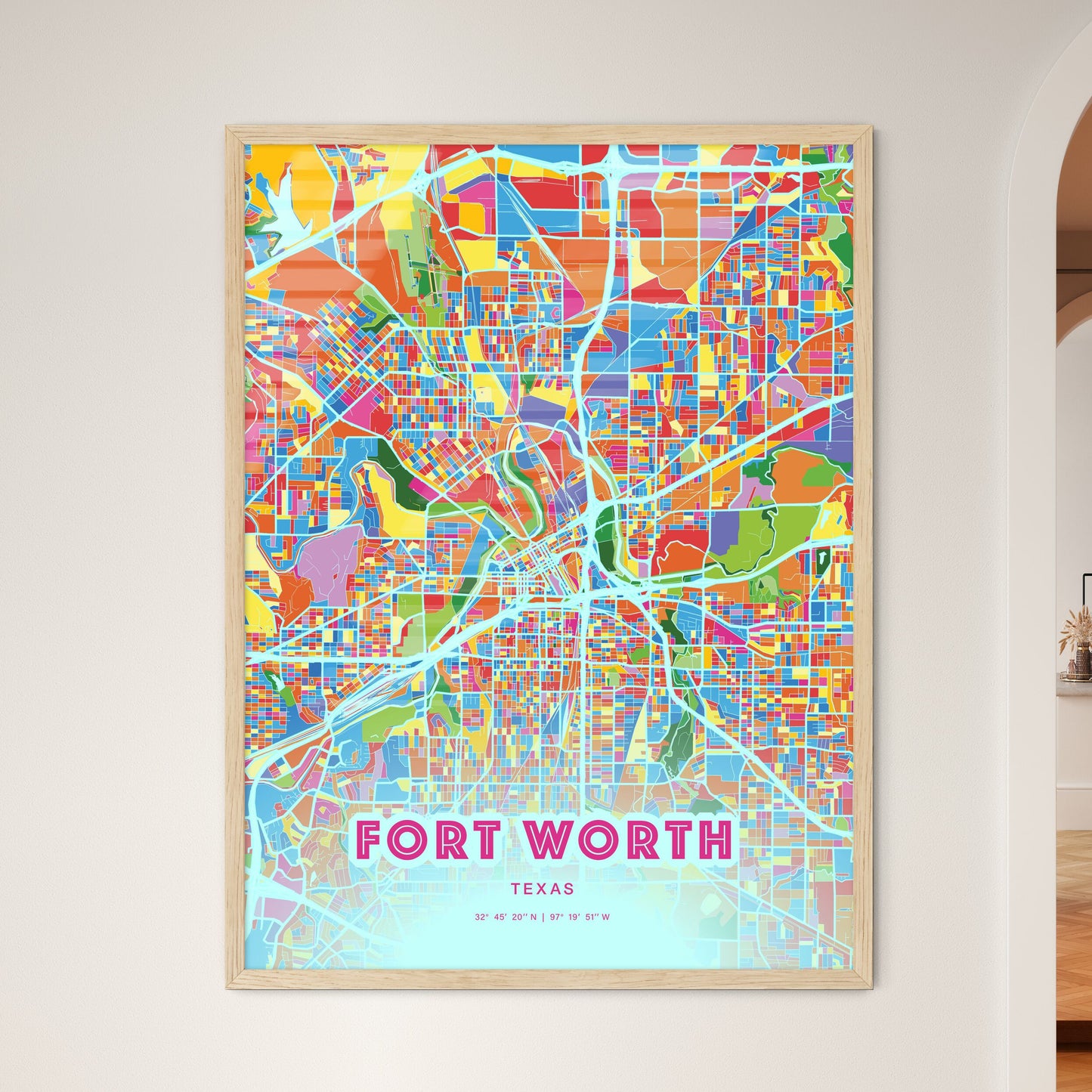 Colorful Fort Worth Texas Fine Art Map Crazy Colors
