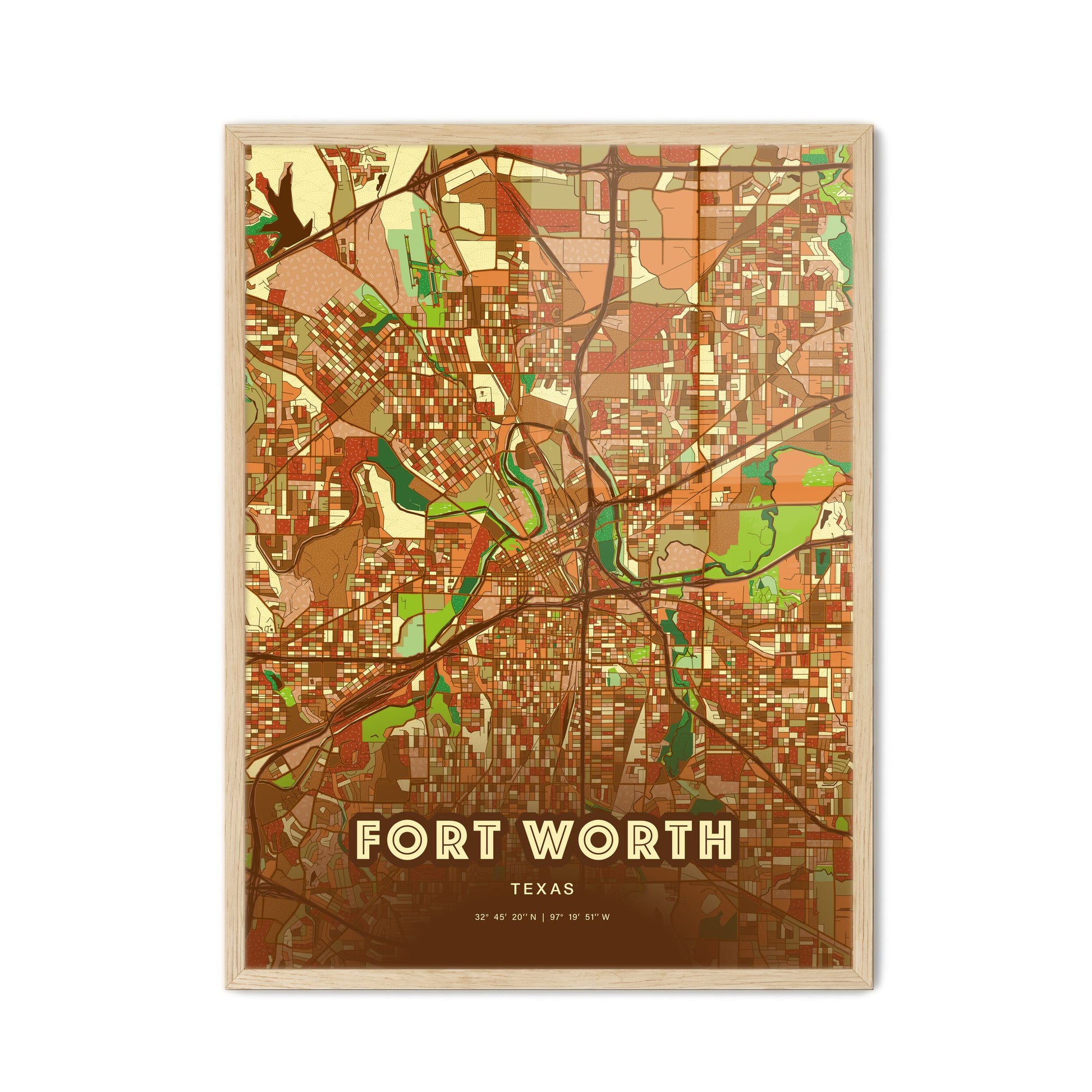 Colorful Fort Worth Texas Fine Art Map Farmhouse
