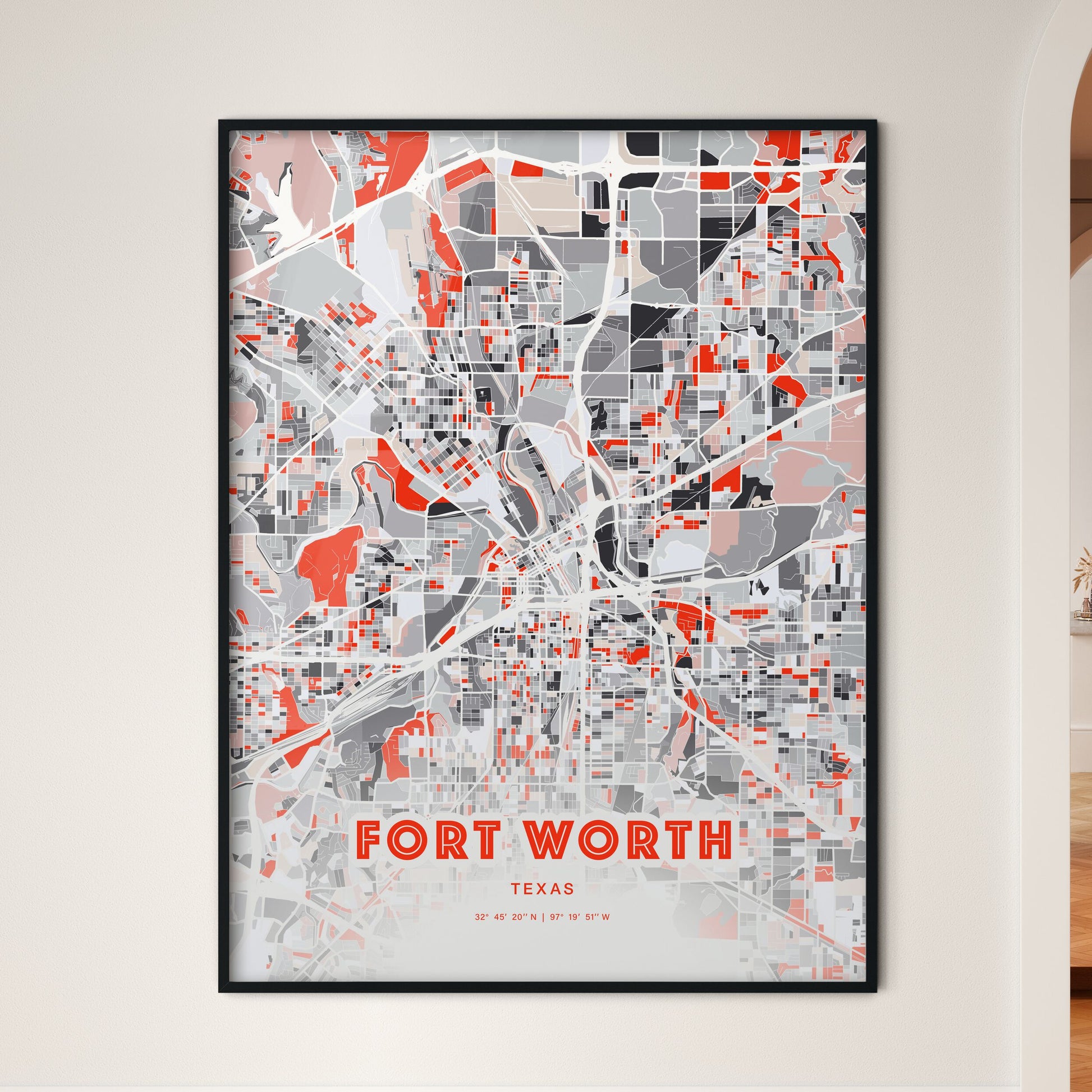 Colorful Fort Worth Texas Fine Art Map Modern Expressive