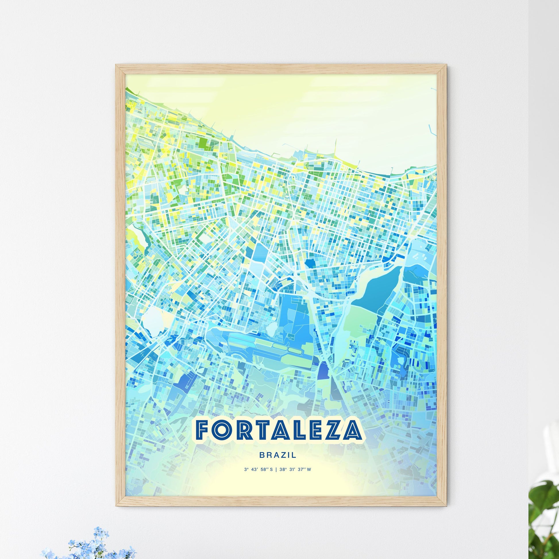 Colorful Fortaleza Brazil Fine Art Map Cool Blue