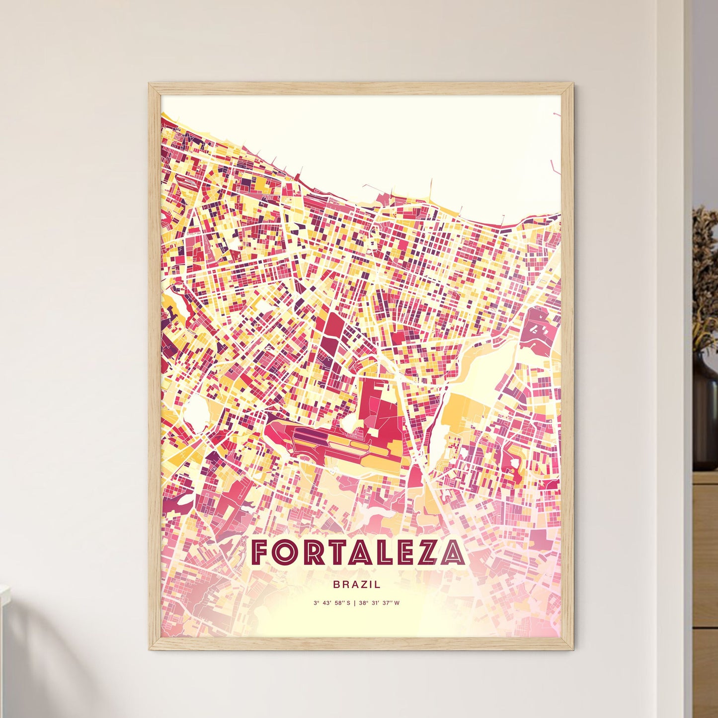 Colorful Fortaleza Brazil Fine Art Map Hot Red