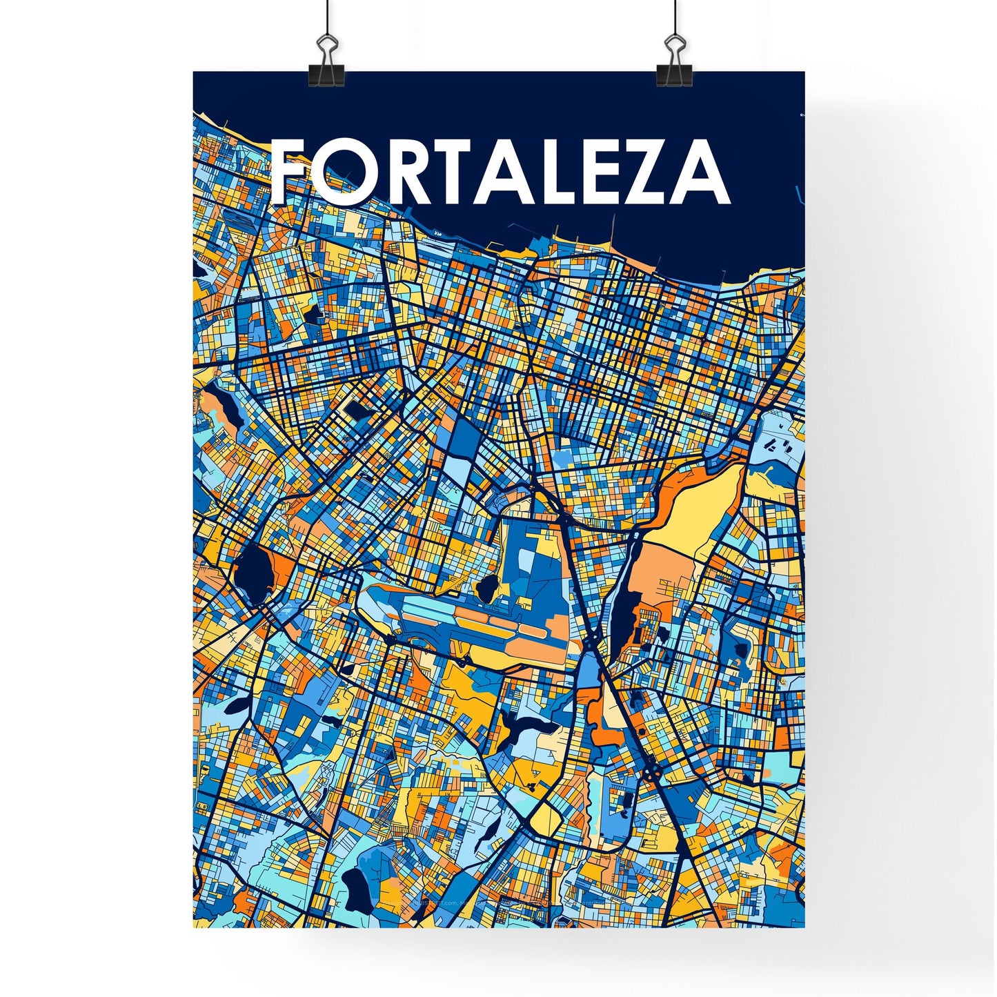 FORTALEZA BRAZIL Vibrant Colorful Art Map Poster Blue Orange