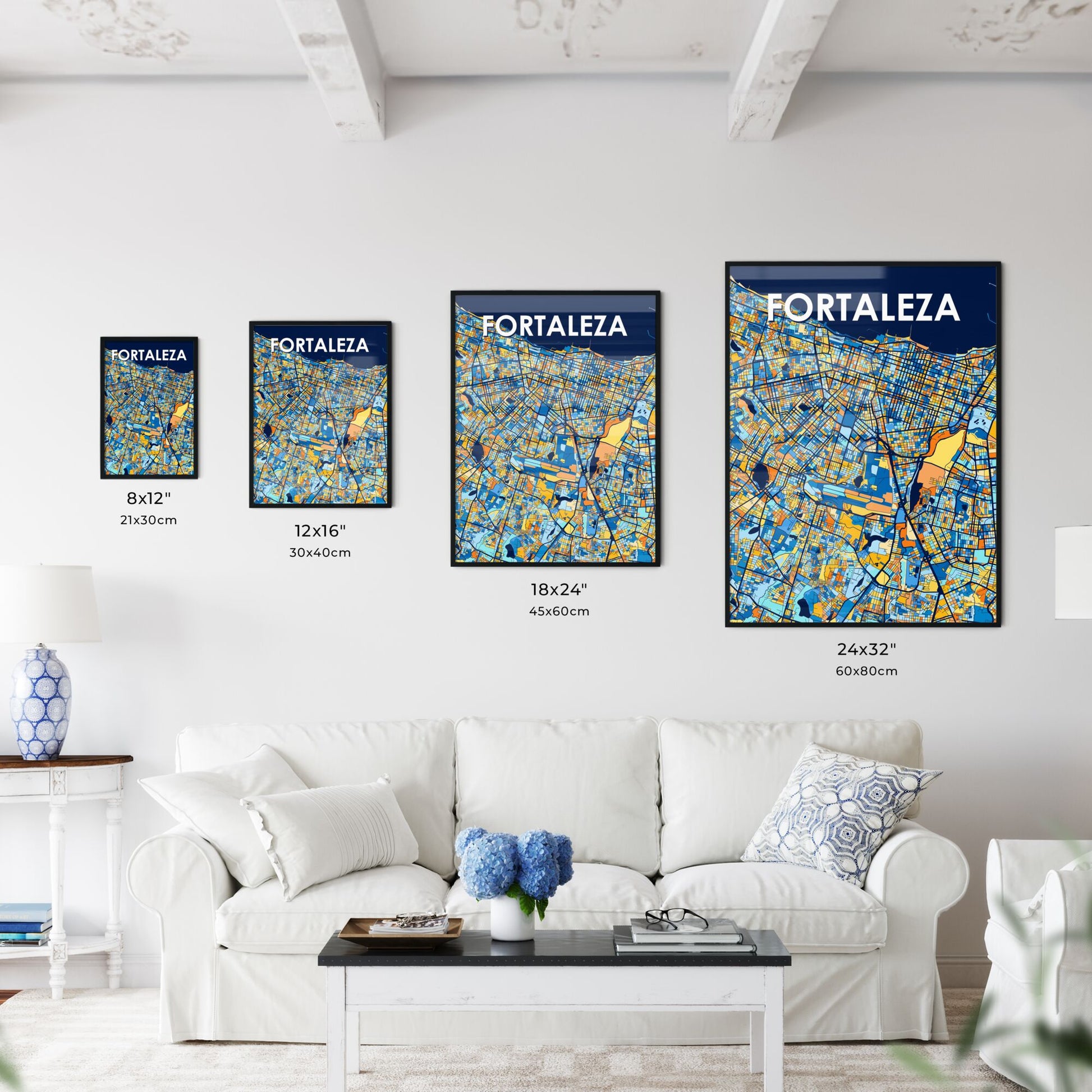 FORTALEZA BRAZIL Vibrant Colorful Art Map Poster Blue Orange