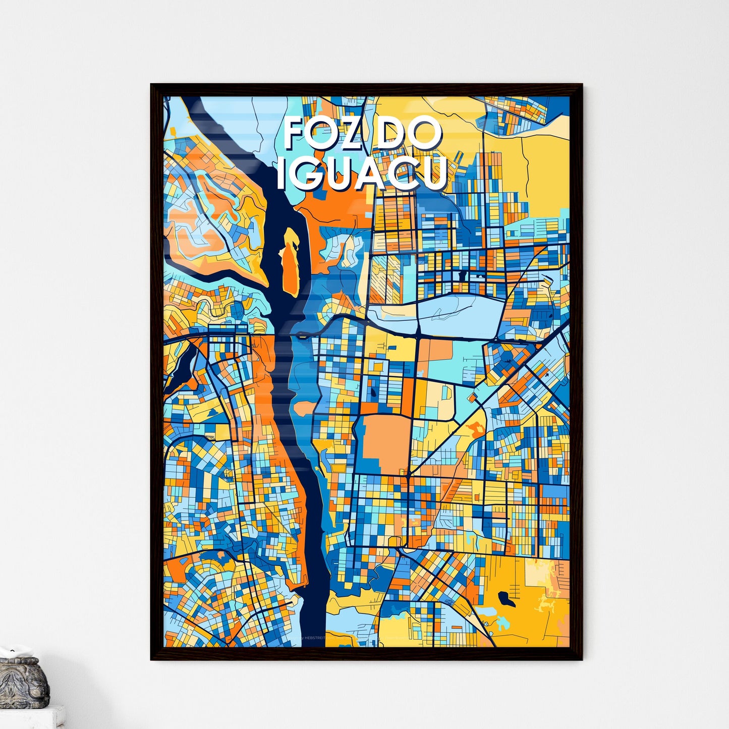 FOZ DO IGUACU BRAZIL Vibrant Colorful Art Map Poster Blue Orange