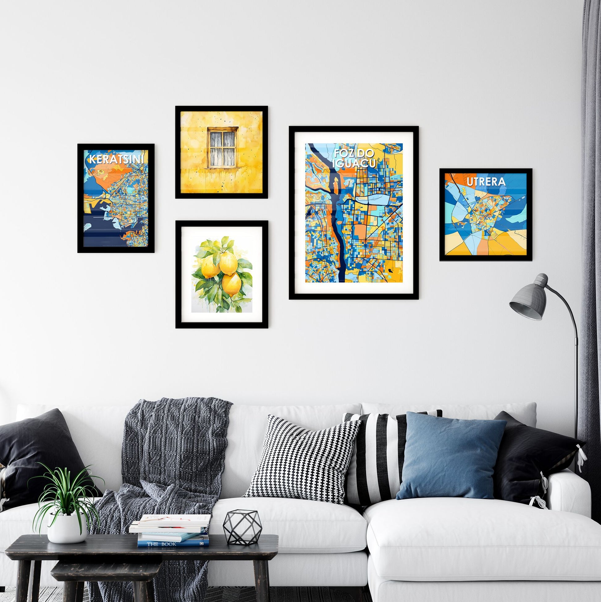 FOZ DO IGUACU BRAZIL Vibrant Colorful Art Map Poster Blue Orange