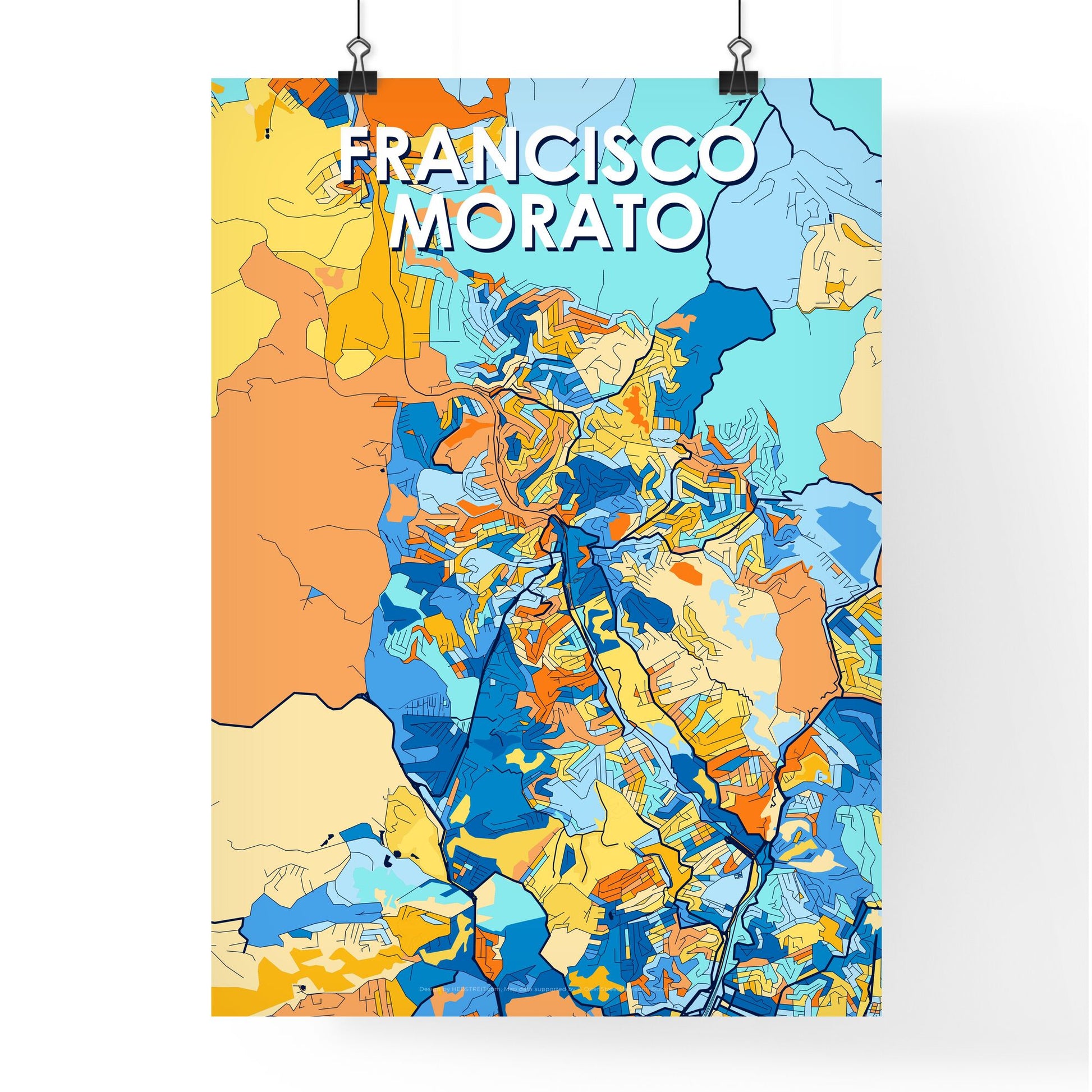 FRANCISCO MORATO BRAZIL Vibrant Colorful Art Map Poster Blue Orange