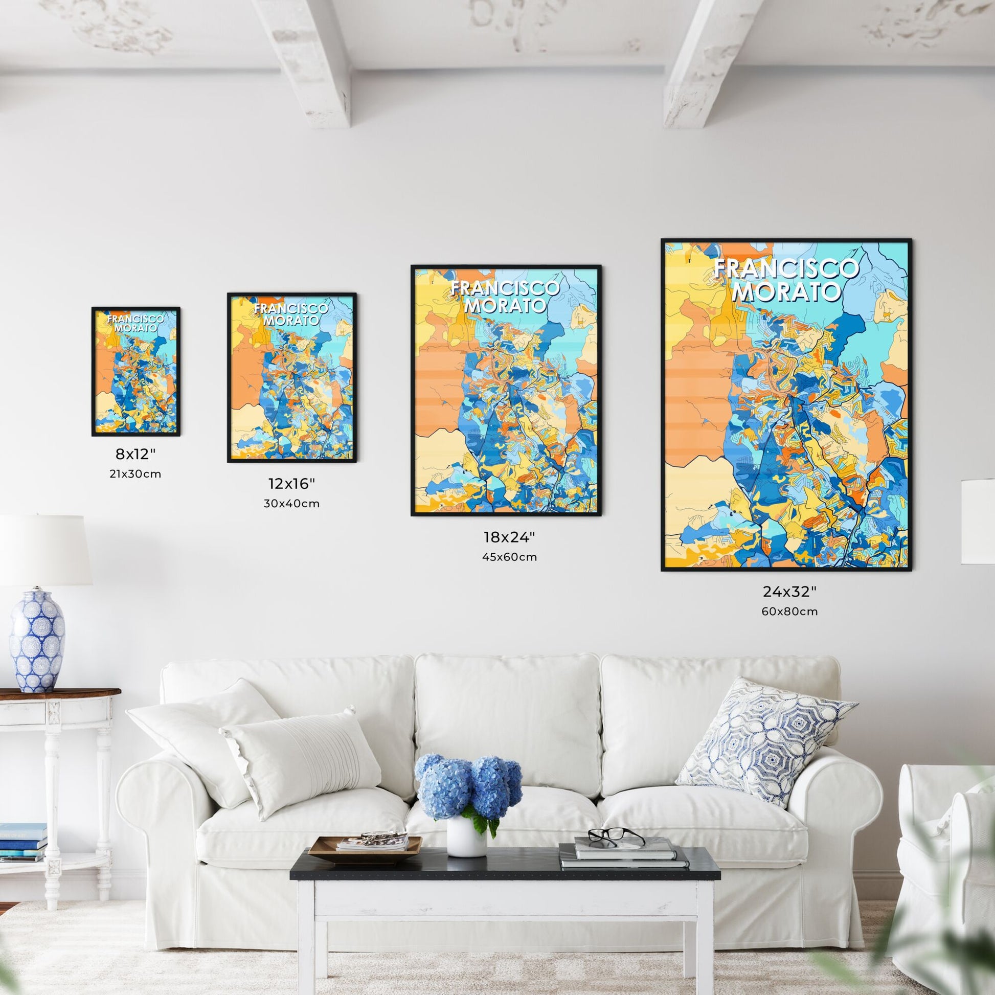 FRANCISCO MORATO BRAZIL Vibrant Colorful Art Map Poster Blue Orange