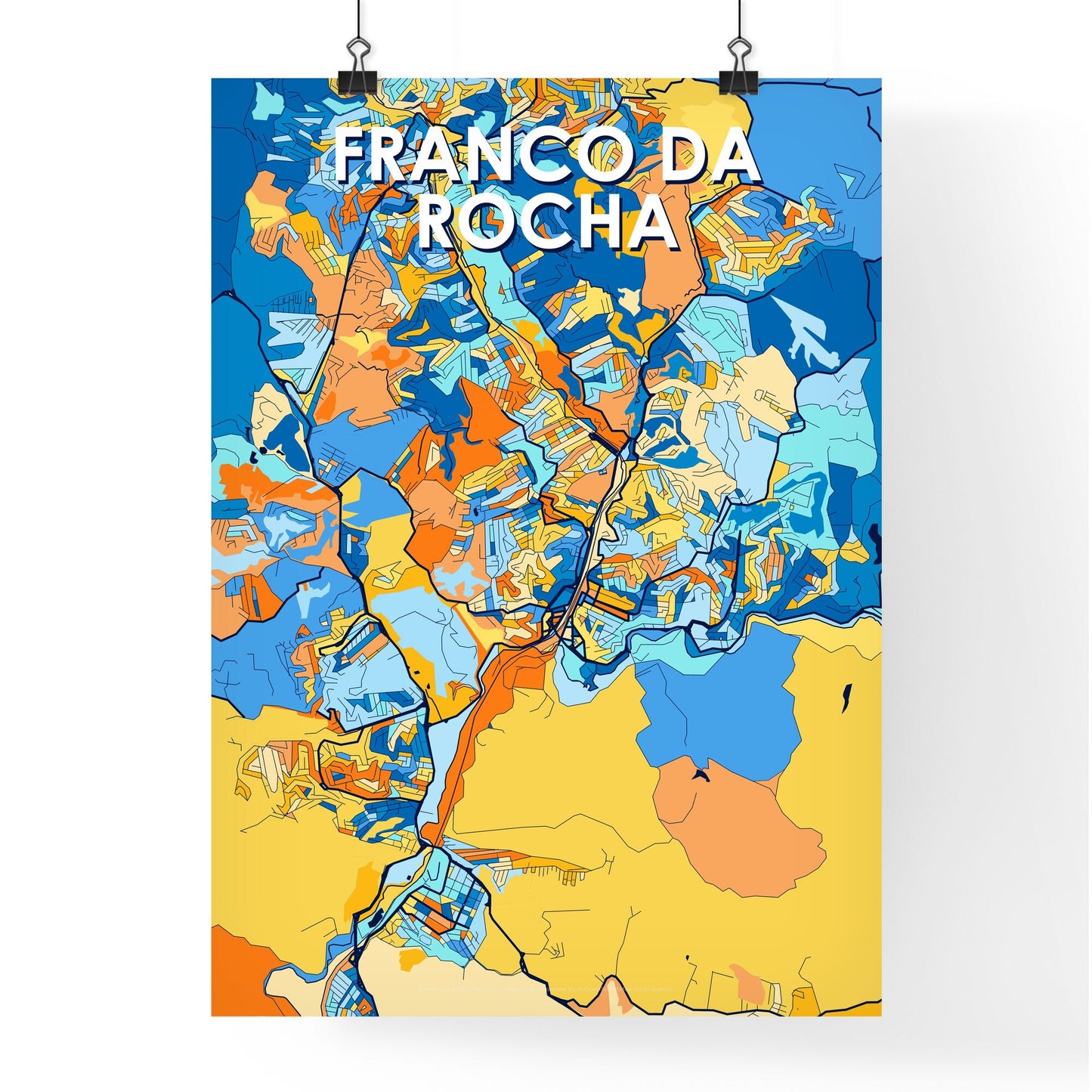 FRANCO DA ROCHA BRAZIL Vibrant Colorful Art Map Poster Blue Orange