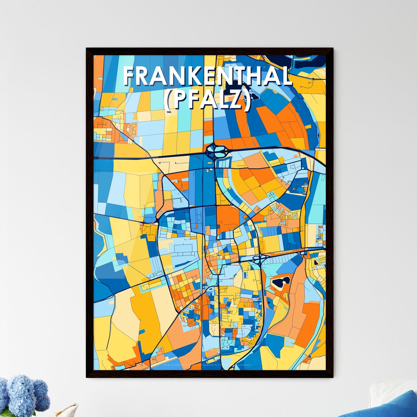 FRANKENTHAL (PFALZ) GERMANY Vibrant Colorful Art Map Poster Blue Orange