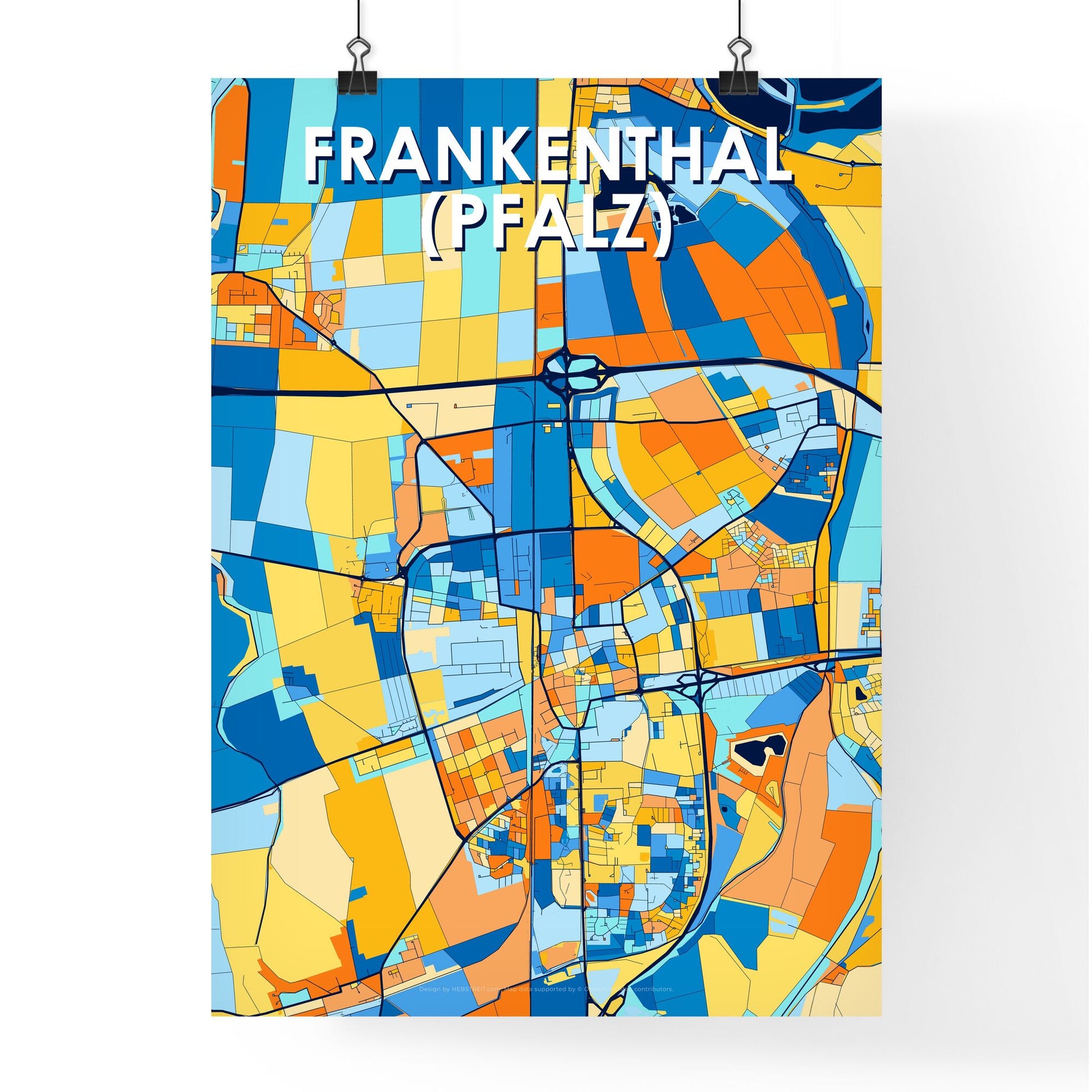 FRANKENTHAL (PFALZ) GERMANY Vibrant Colorful Art Map Poster Blue Orange