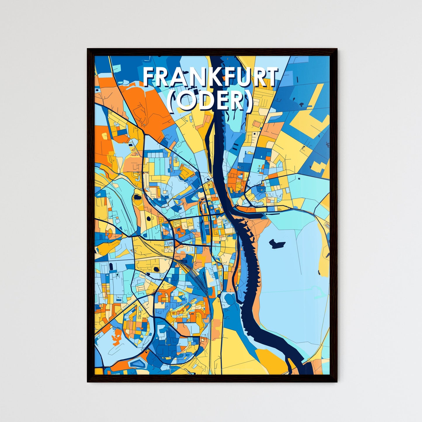 FRANKFURT (ODER) GERMANY Vibrant Colorful Art Map Poster Blue Orange