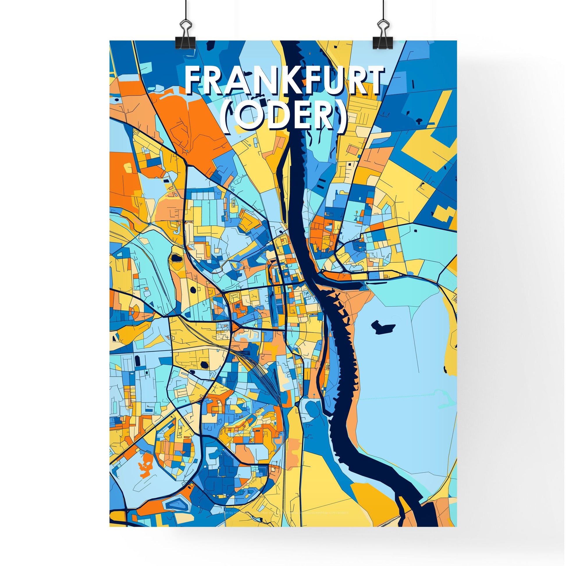 FRANKFURT (ODER) GERMANY Vibrant Colorful Art Map Poster Blue Orange