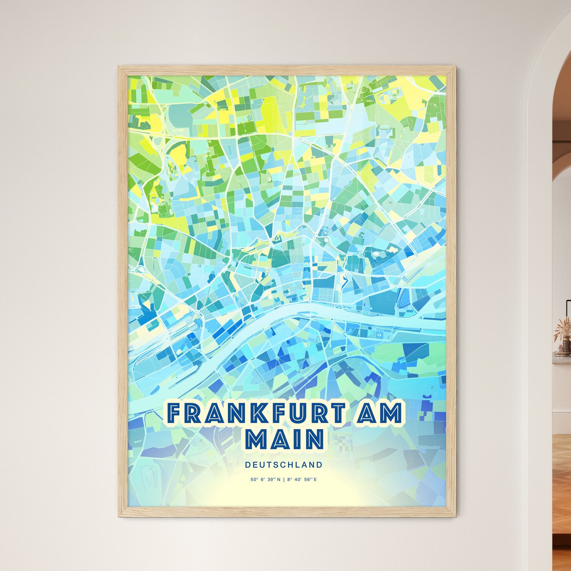 Colorful Frankfurt Am Main Germany Fine Art Map Cool Blue