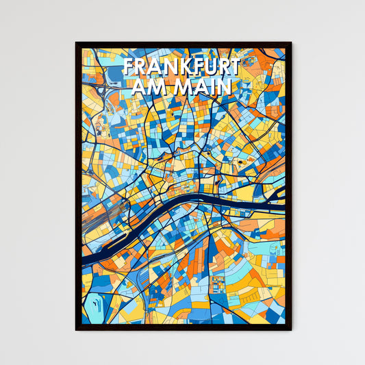 FRANKFURT AM MAIN GERMANY Vibrant Colorful Art Map Poster Blue Orange