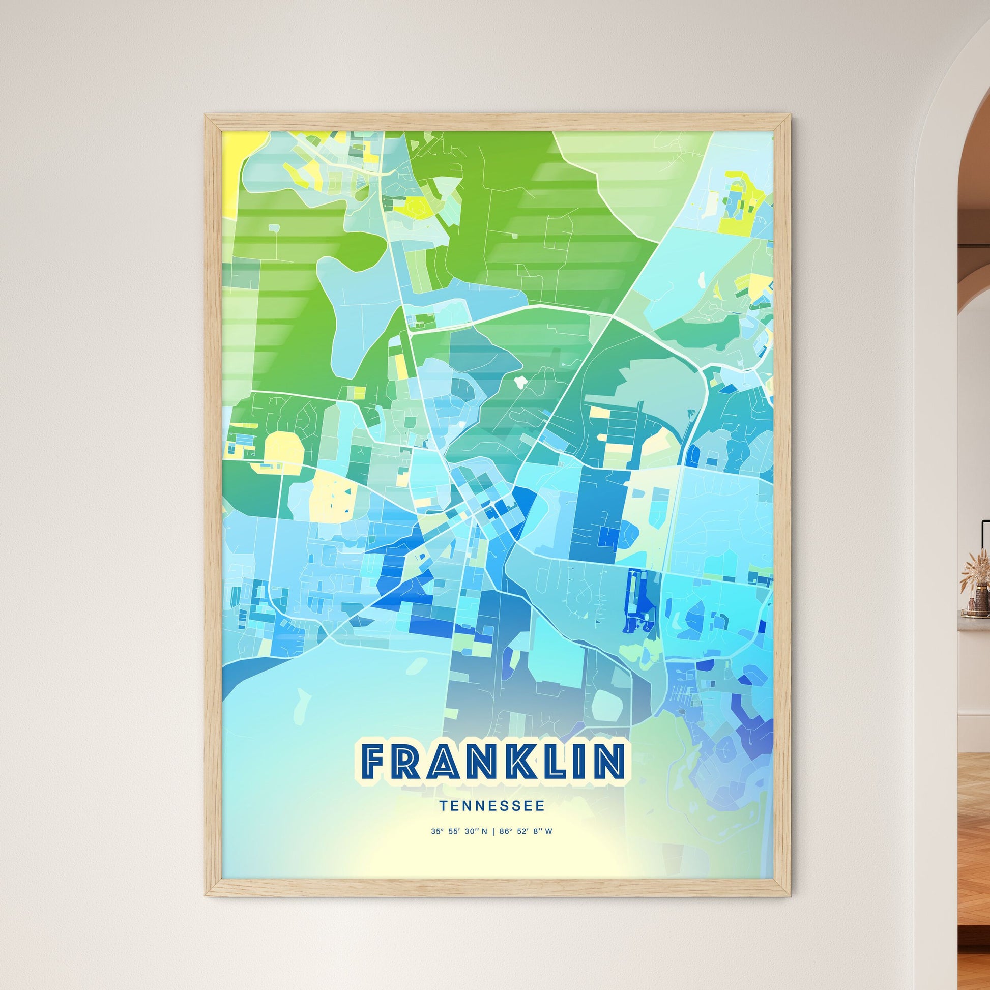 Colorful Franklin Tennessee Fine Art Map Cool Blue