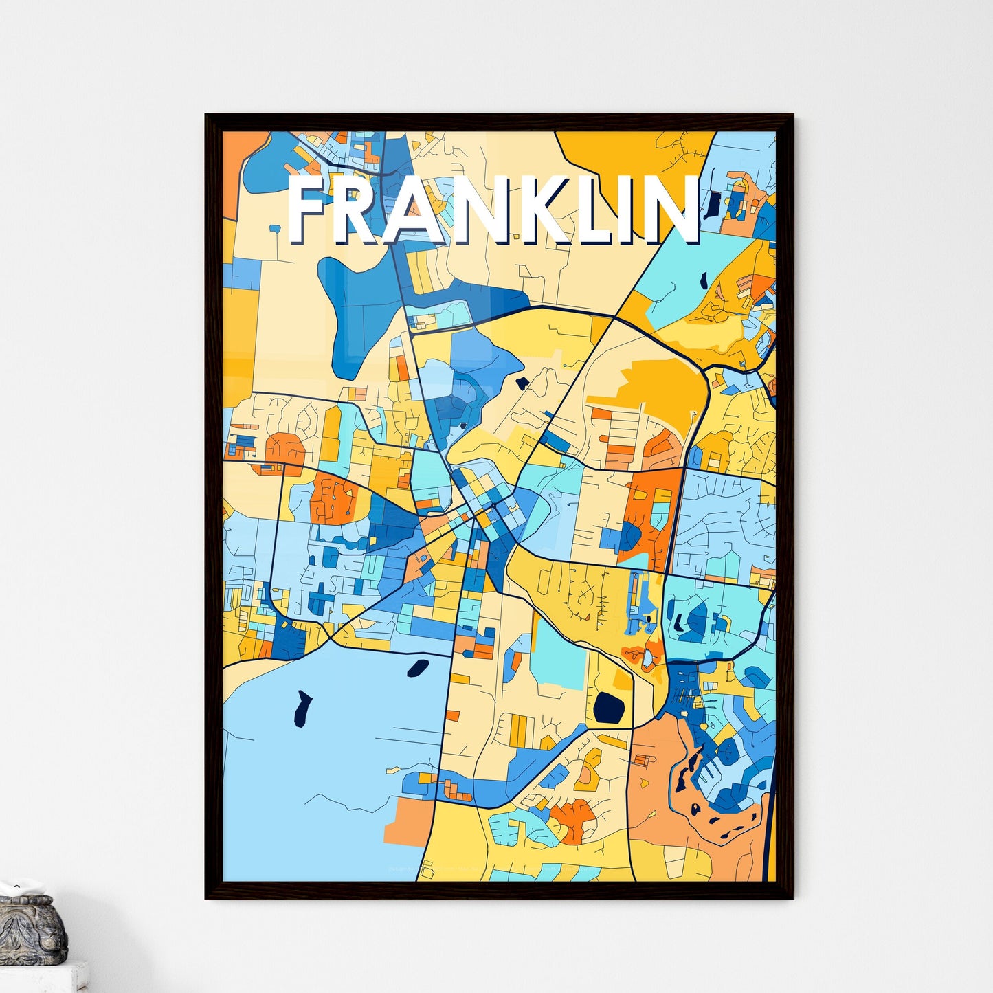 FRANKLIN TENNESSEE Vibrant Colorful Art Map Poster Blue Orange