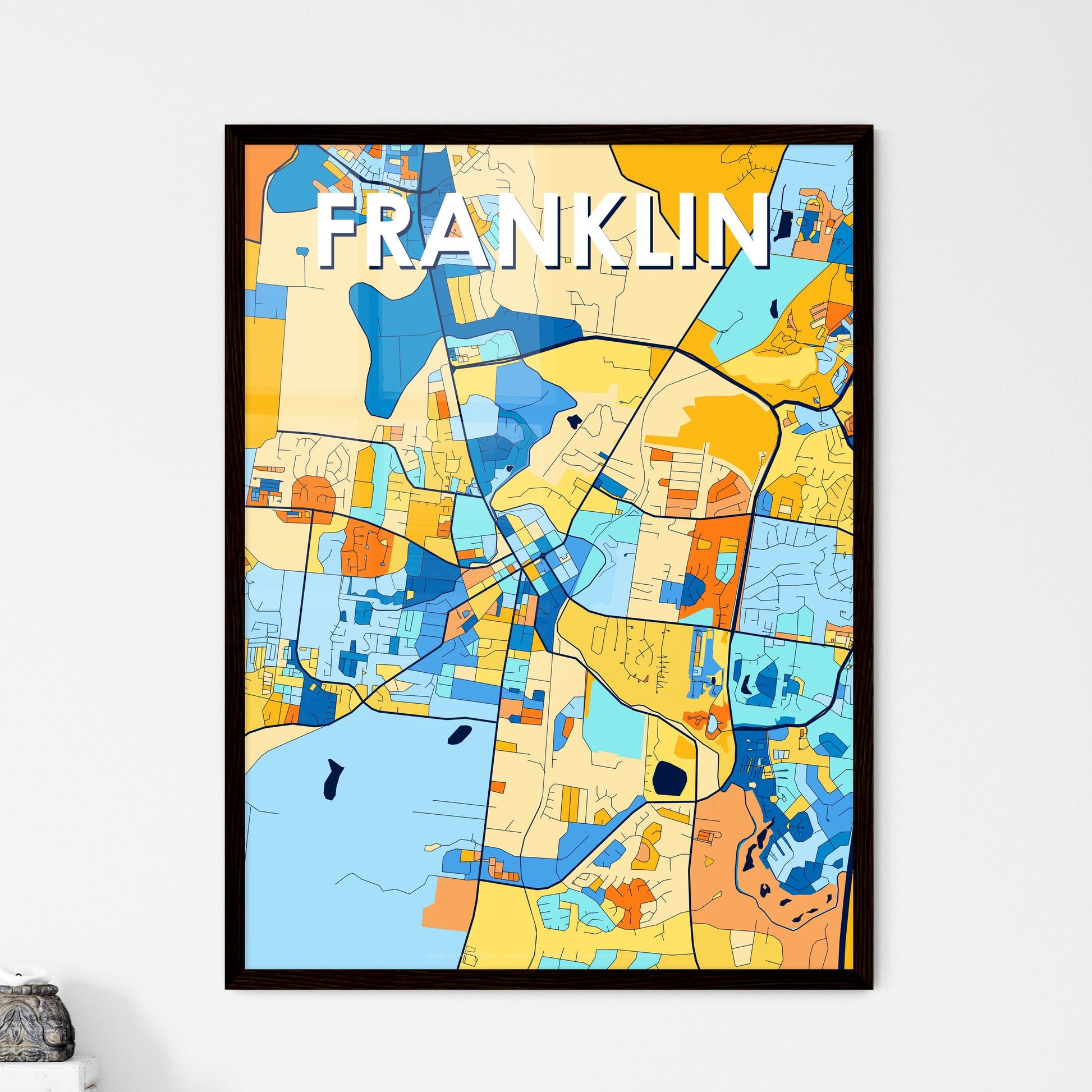 FRANKLIN TENNESSEE Vibrant Colorful Art Map Poster Blue Orange