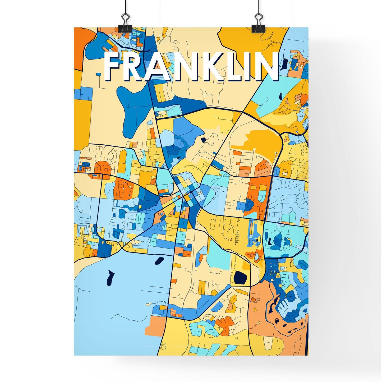 FRANKLIN TENNESSEE Vibrant Colorful Art Map Poster Blue Orange