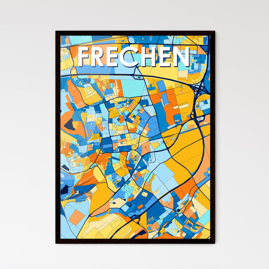 FRECHEN GERMANY Vibrant Colorful Art Map Poster Blue Orange