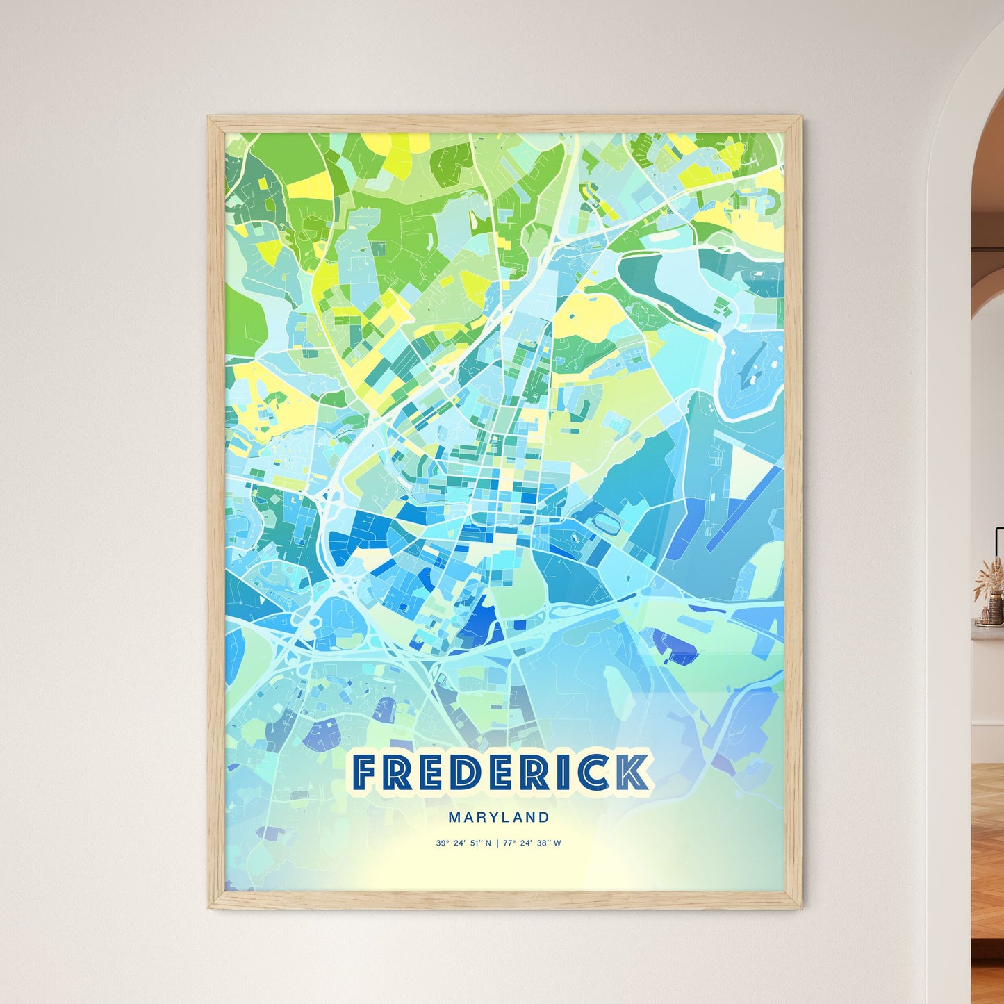 Colorful Frederick Maryland Fine Art Map Cool Blue