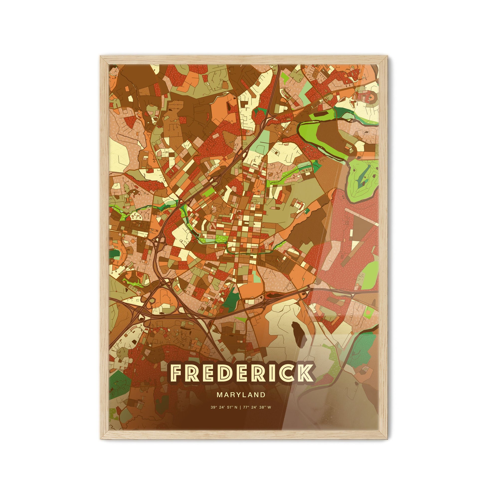 Colorful Frederick Maryland Fine Art Map Farmhouse