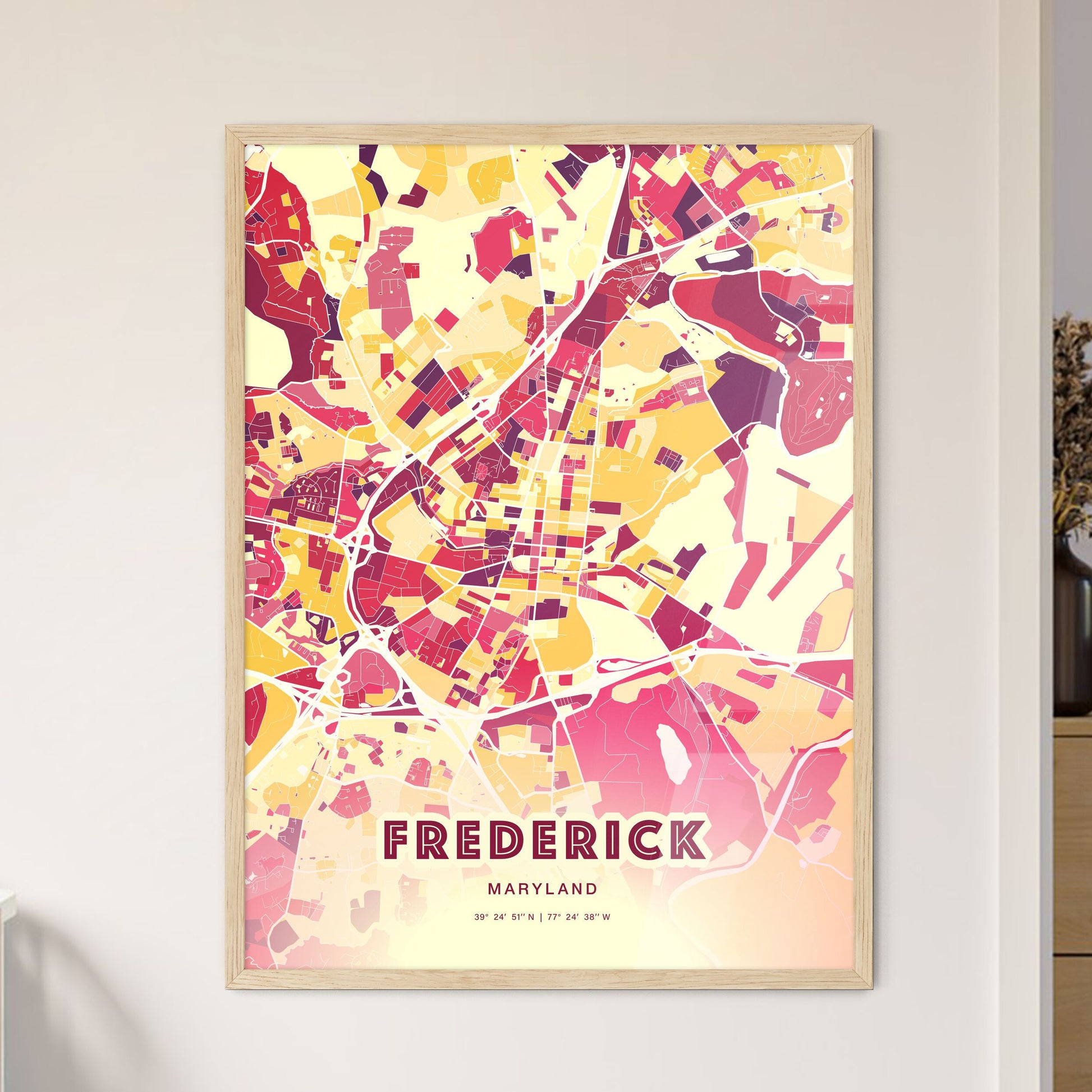 Colorful Frederick Maryland Fine Art Map Hot Red