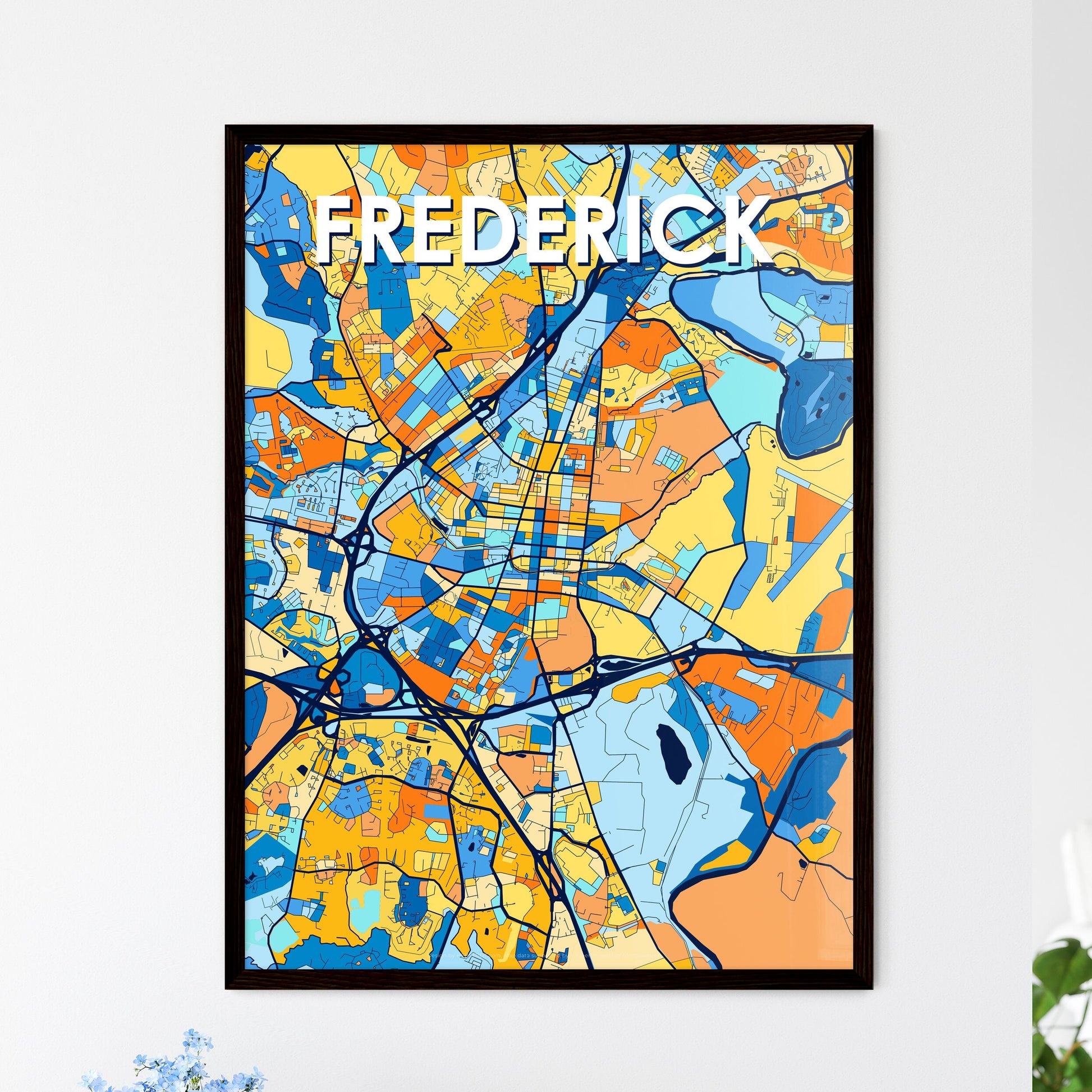 FREDERICK MARYLAND Vibrant Colorful Art Map Poster Blue Orange