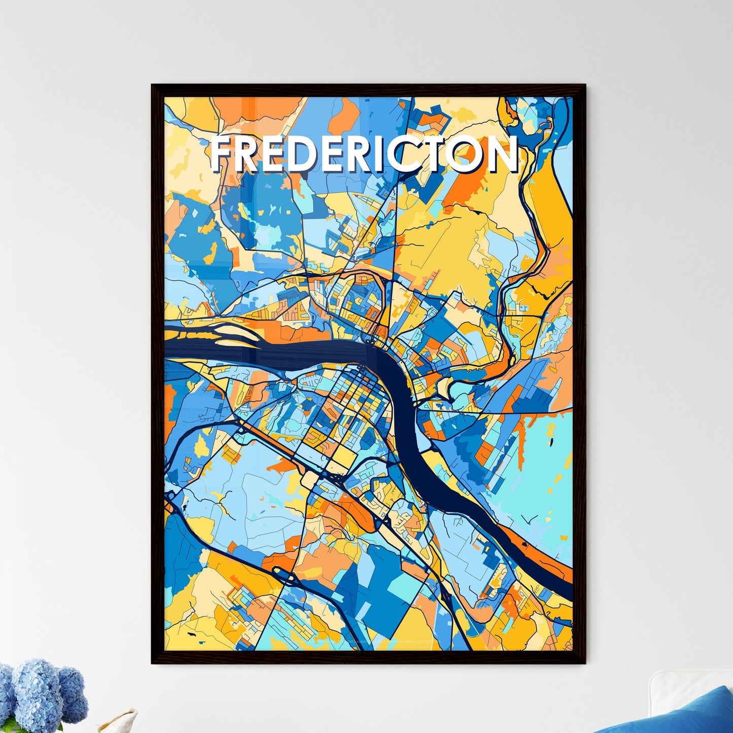 FREDERICTON CANADA Vibrant Colorful Art Map Poster Blue Orange