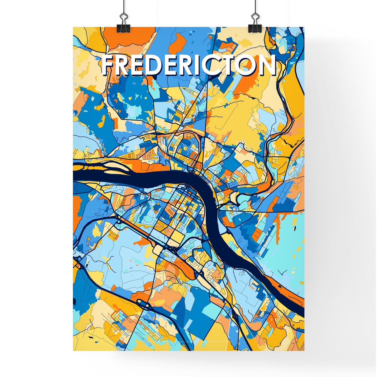 FREDERICTON CANADA Vibrant Colorful Art Map Poster Blue Orange