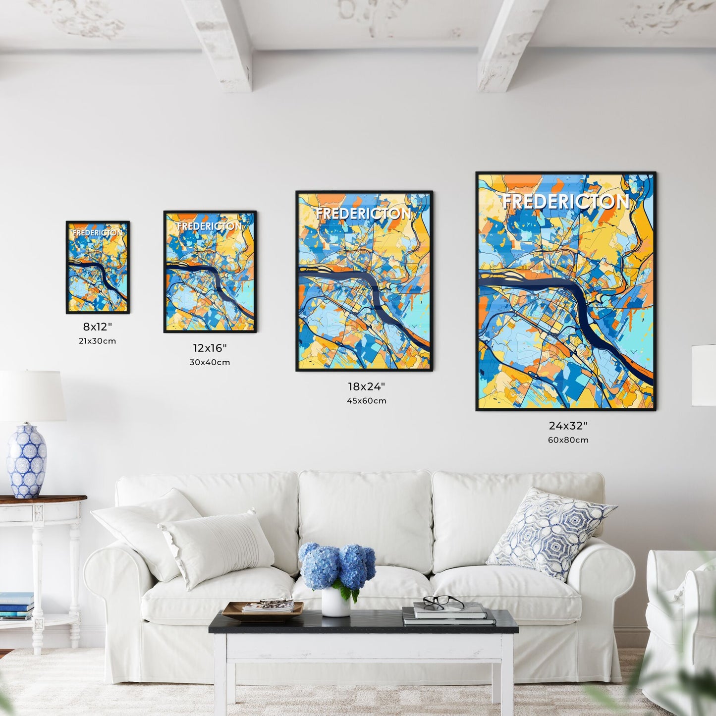 FREDERICTON CANADA Vibrant Colorful Art Map Poster Blue Orange