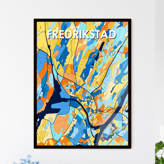 FREDRIKSTAD NORWAY Vibrant Colorful Art Map Poster Blue Orange