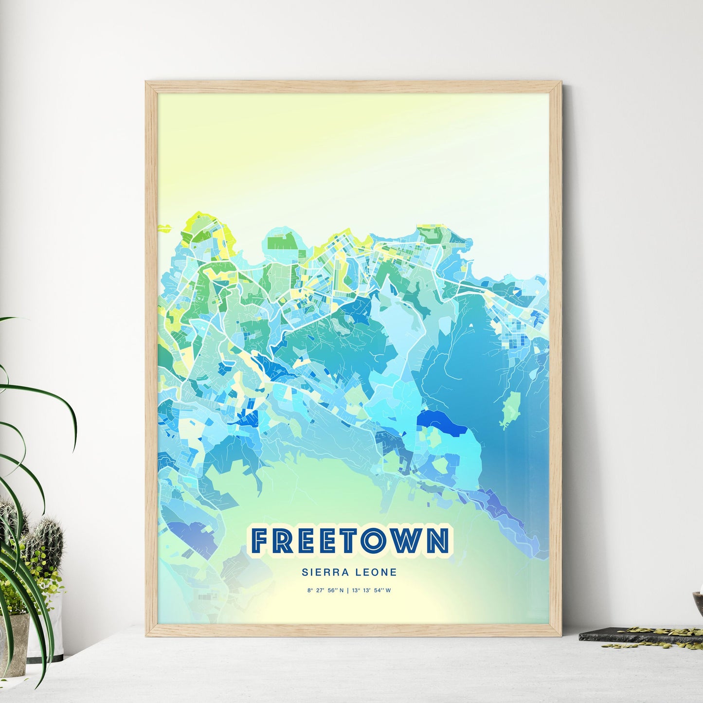 Colorful Freetown Sierra Leone Fine Art Map Cool Blue
