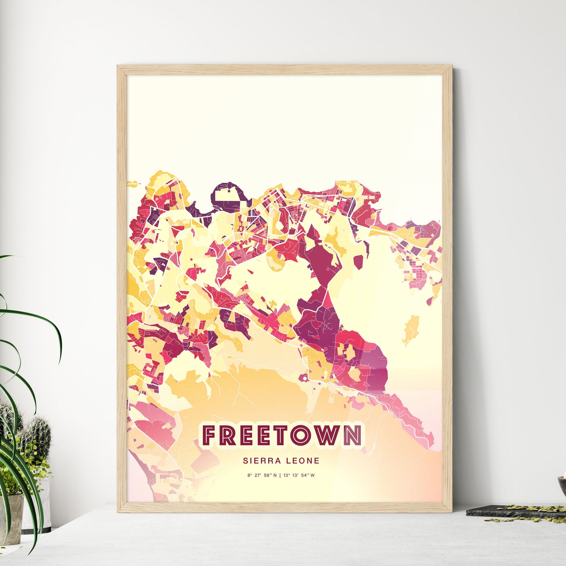 Colorful Freetown Sierra Leone Fine Art Map Hot Red