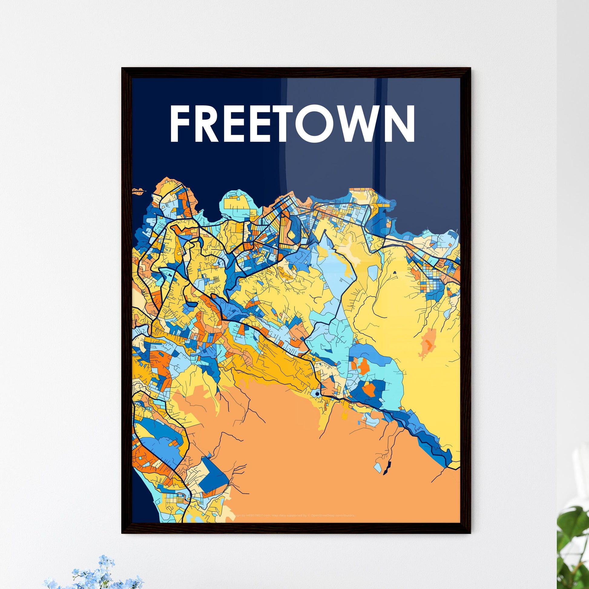 FREETOWN SIERRA LEONE Vibrant Colorful Art Map Poster Blue Orange