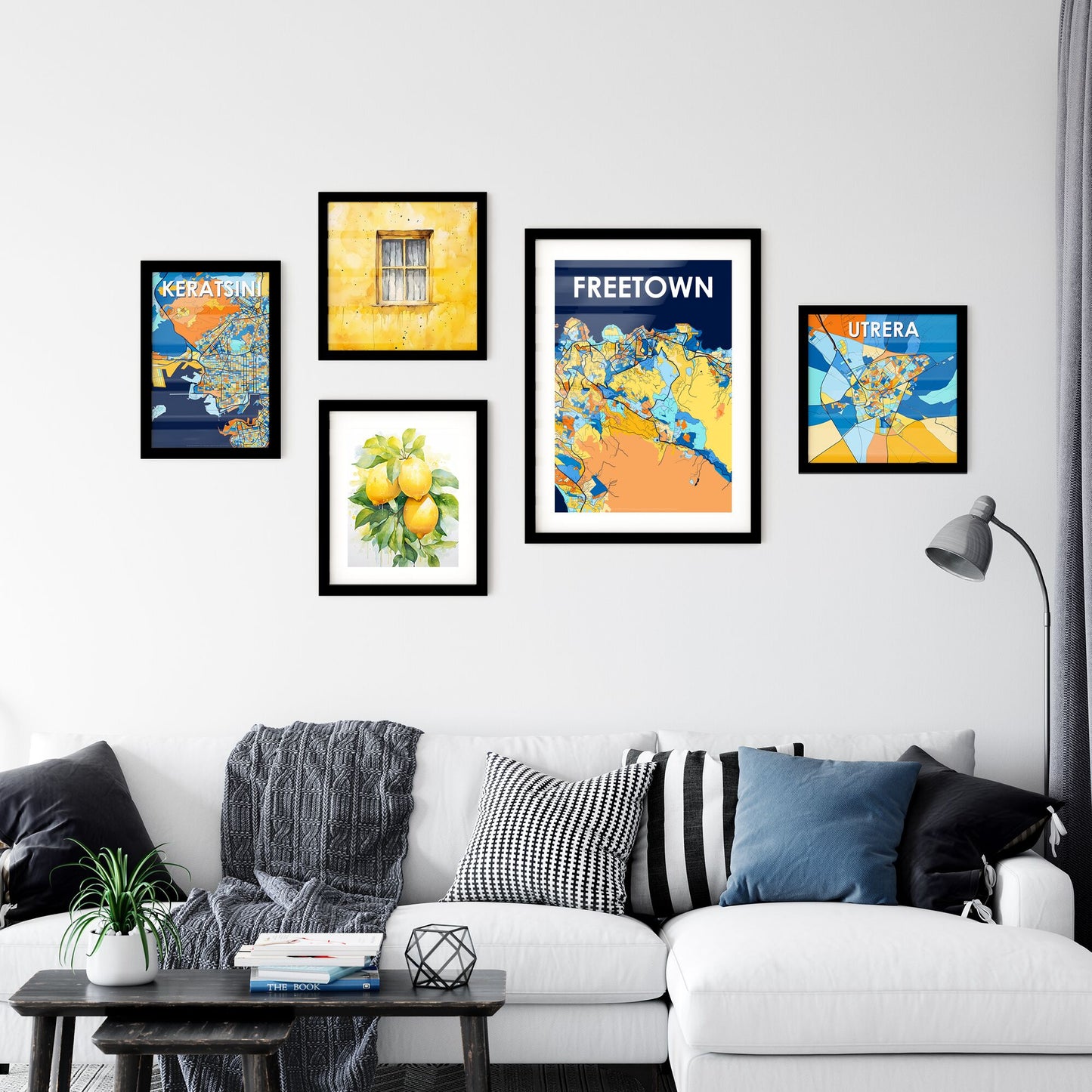 FREETOWN SIERRA LEONE Vibrant Colorful Art Map Poster Blue Orange